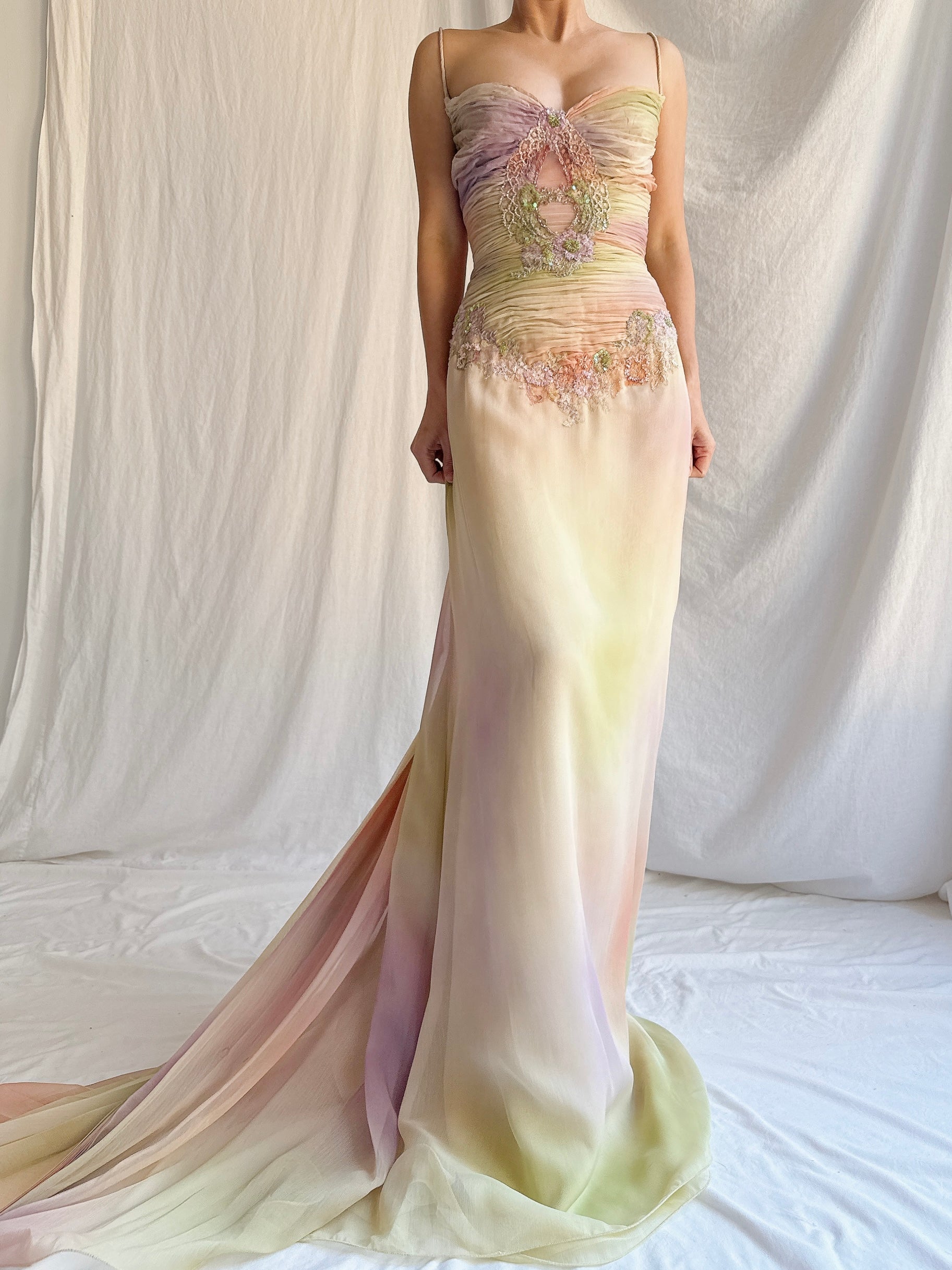 Vintage Couture Handbeaded Ombre Gown - S