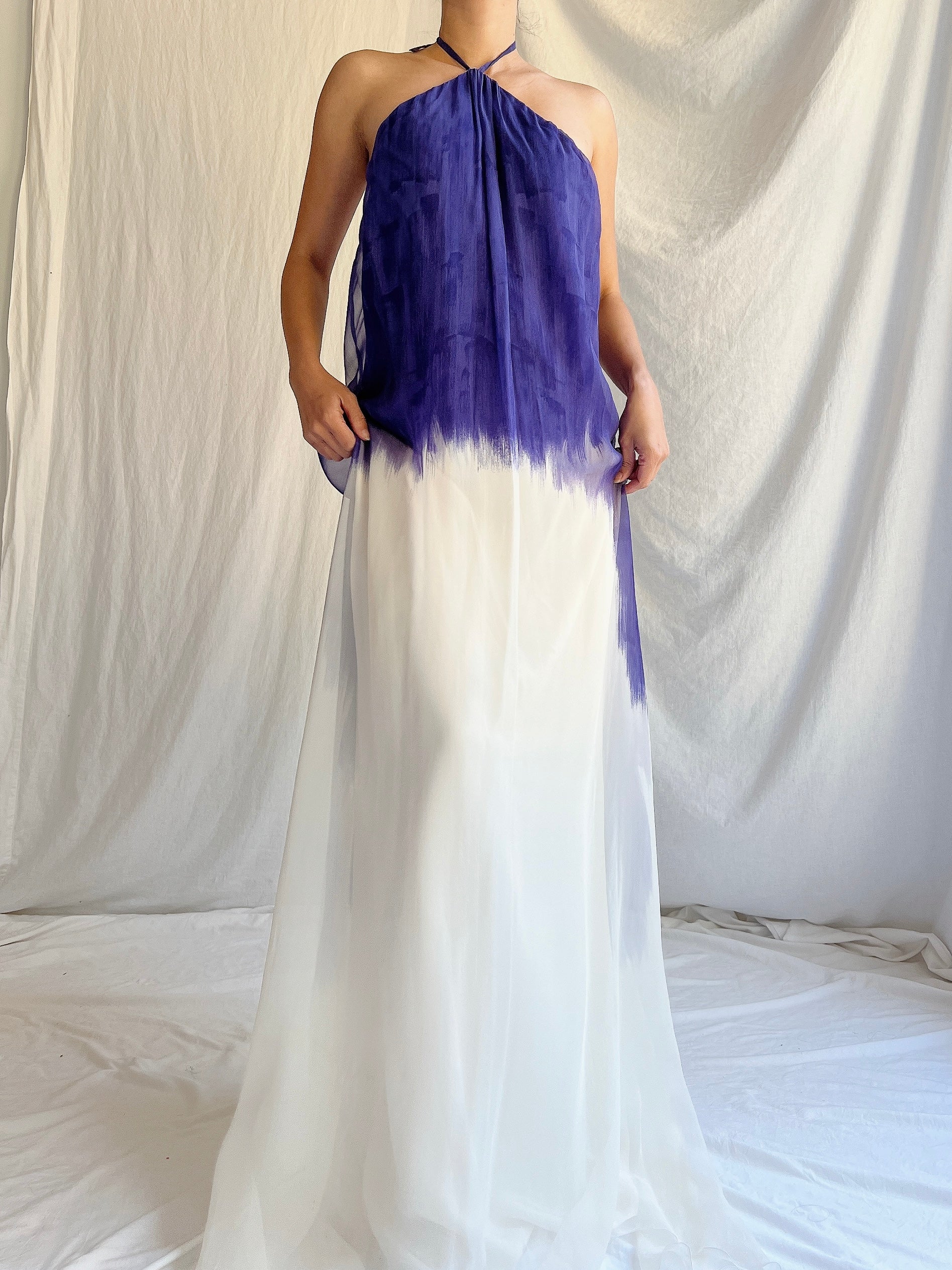 Vintage Silk Watercolor Halter Gown -  OSFM