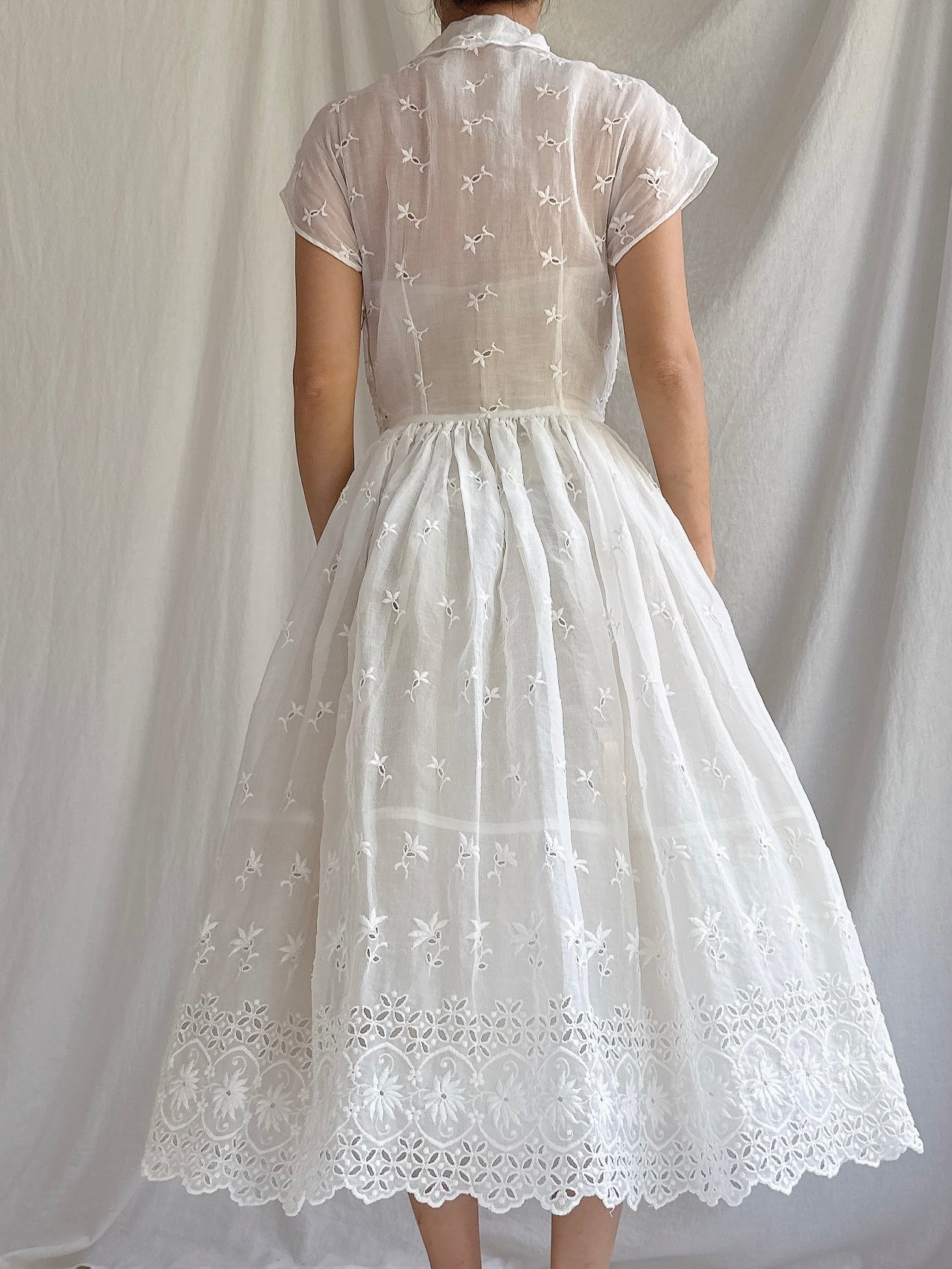 Vintage Embroidered Organdy Dress - XS