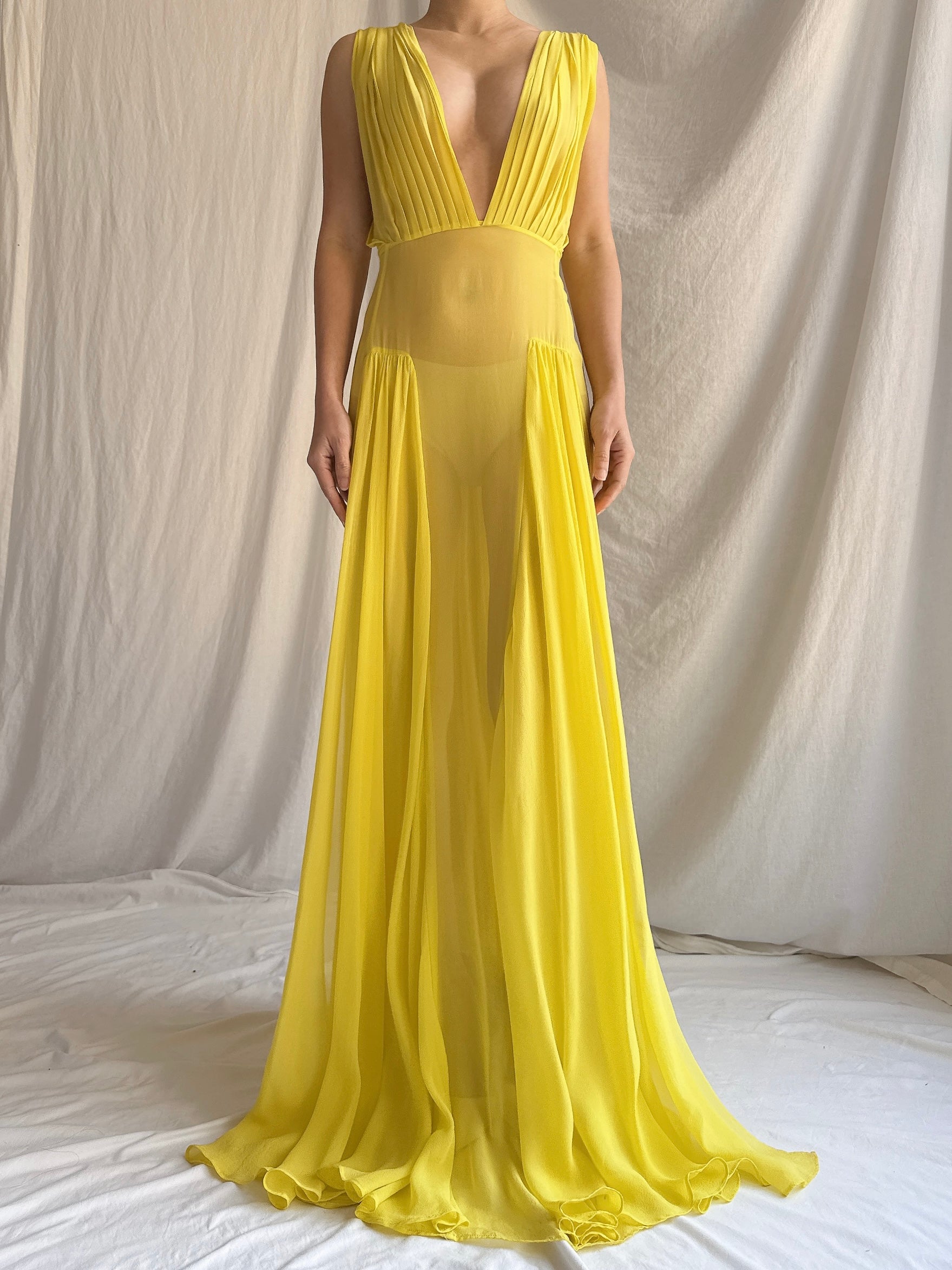 Vintage Sheer Silk Chiffon Gown - M