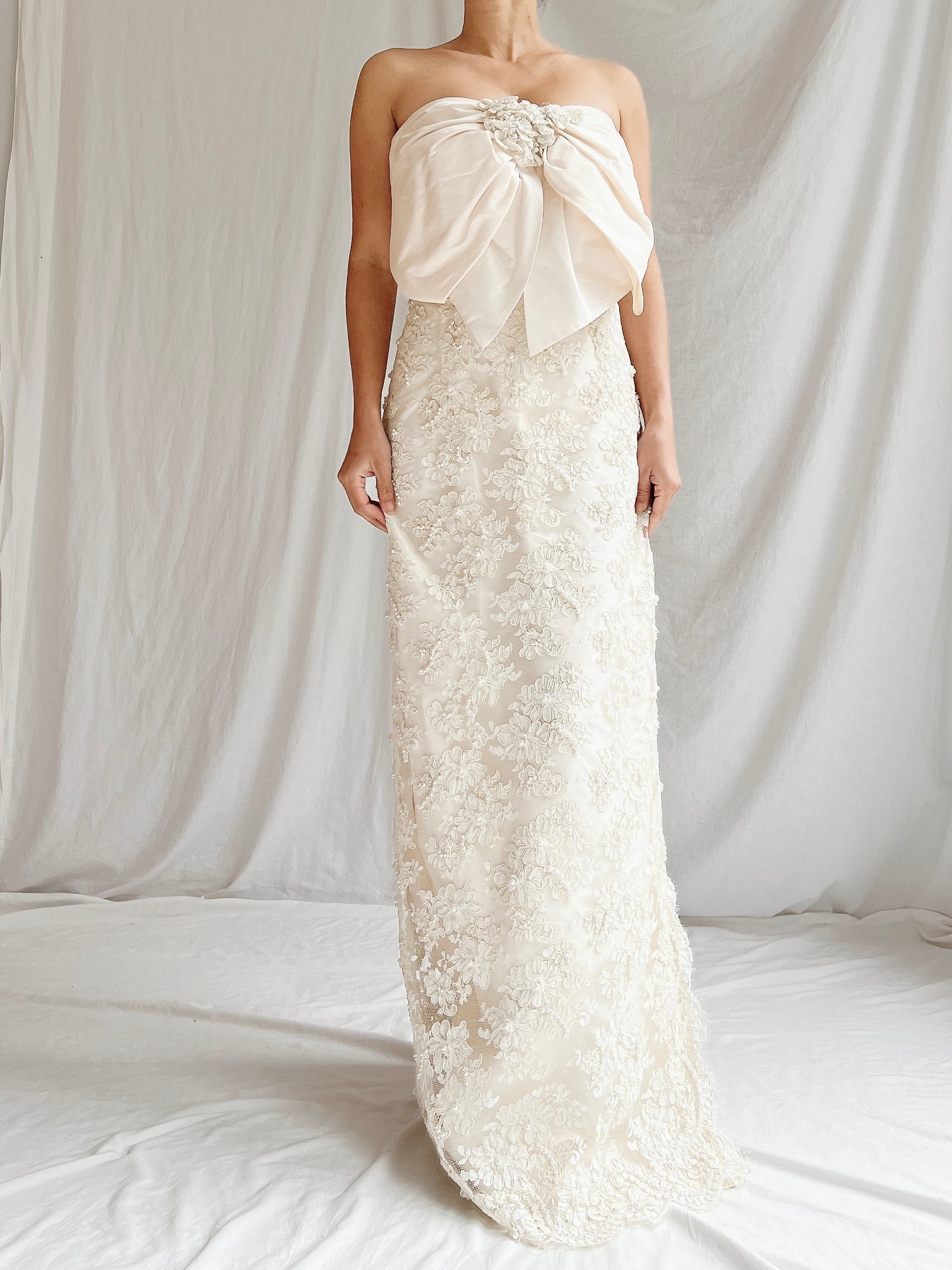 Vintage Silk and Corded Lace Gown - S/4