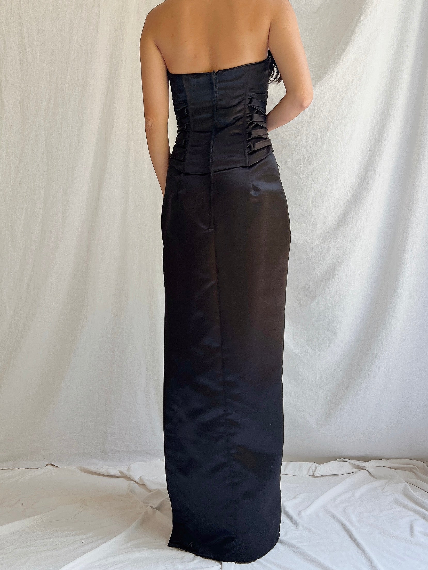 Vintage Satin Strapless Bustier Dress - XS