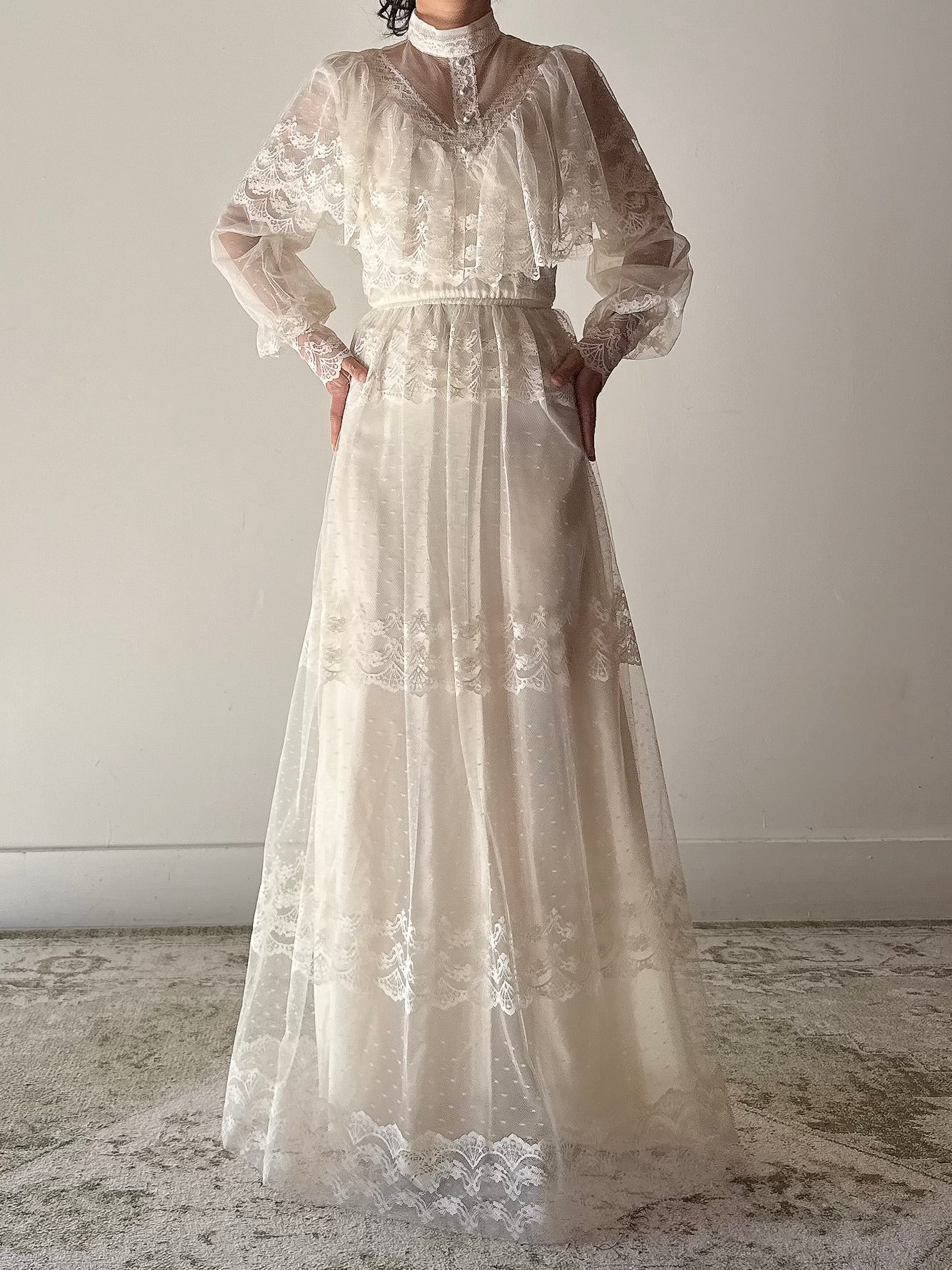 1980s Tulle Lace Dress - S