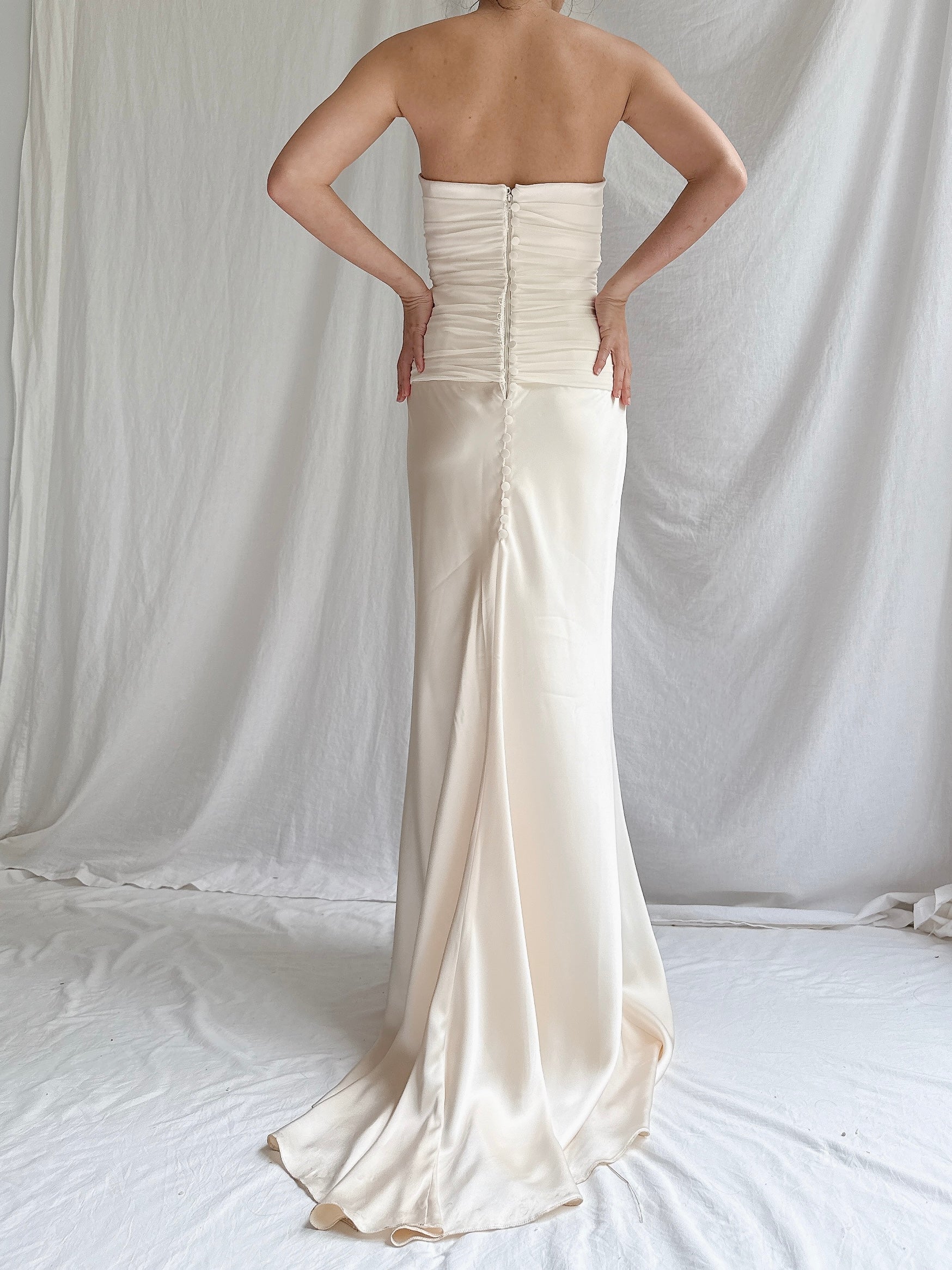 1990s Le Spose di Gio Silk Strapless Bustier Gown -