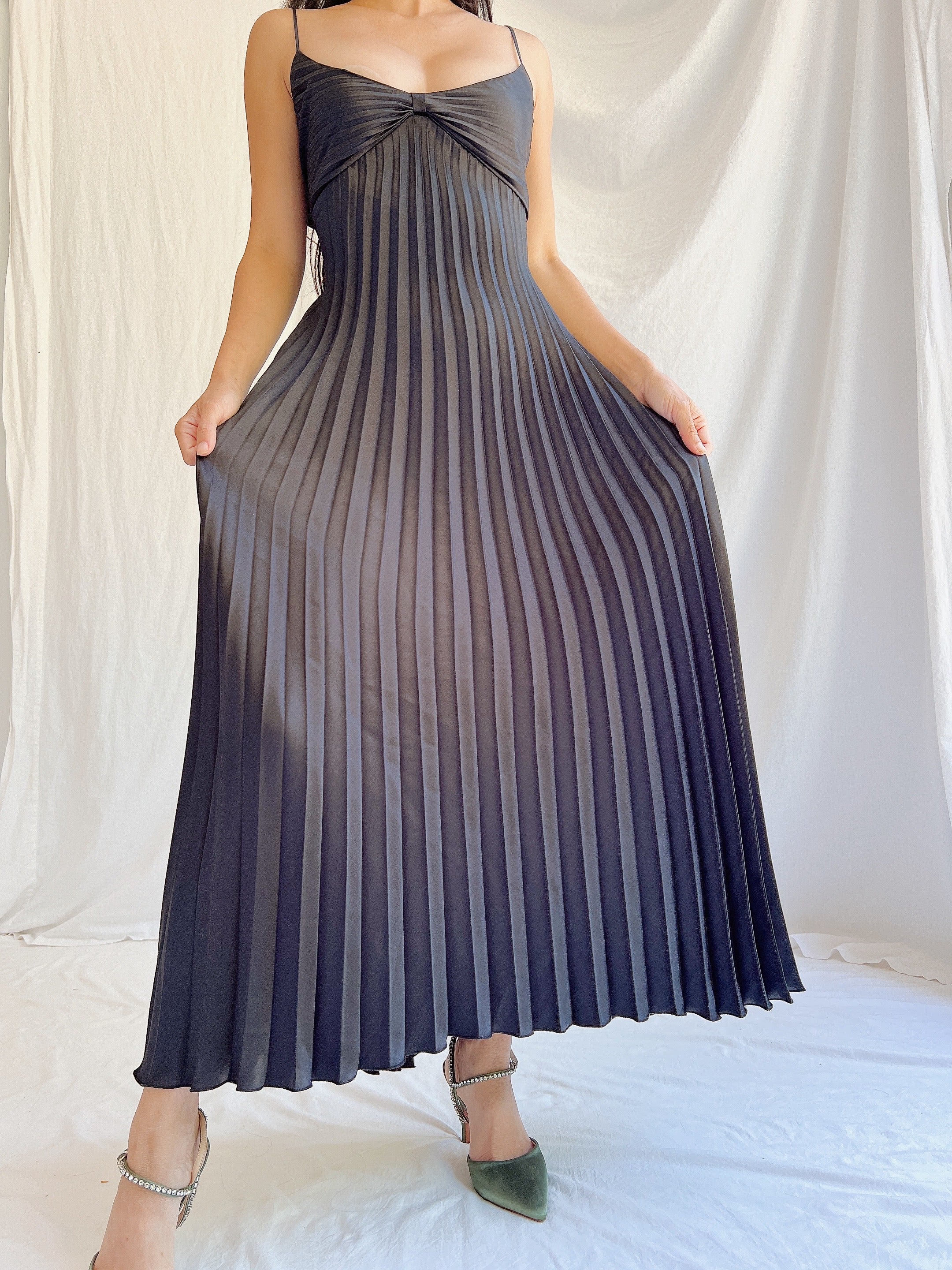 pleated vintage dress a line retro dress Pleated Aline