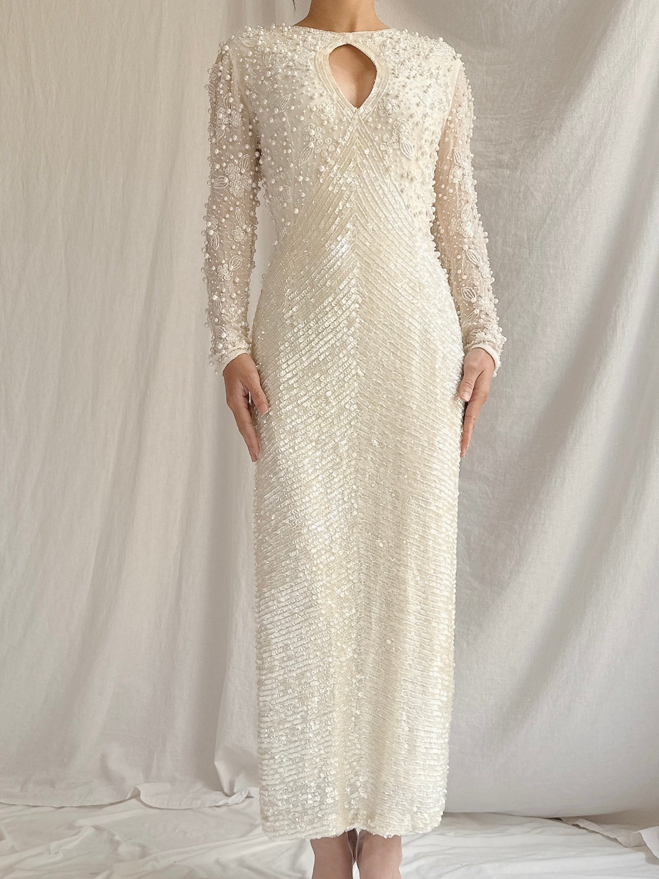 Vintage I. Magnin Silk Beaded Dress - S