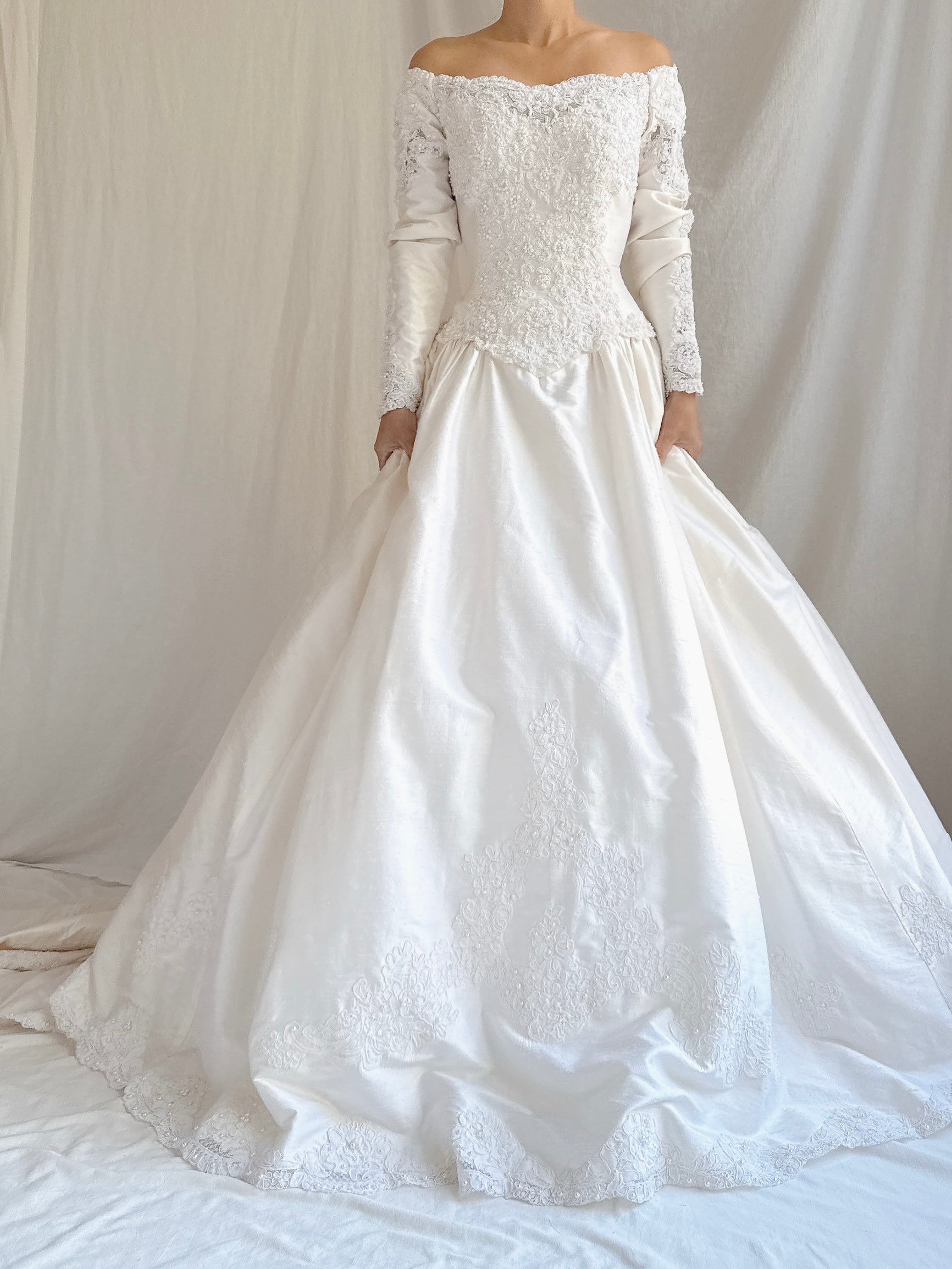 Vintage Long Sleeve Silk Gown - S