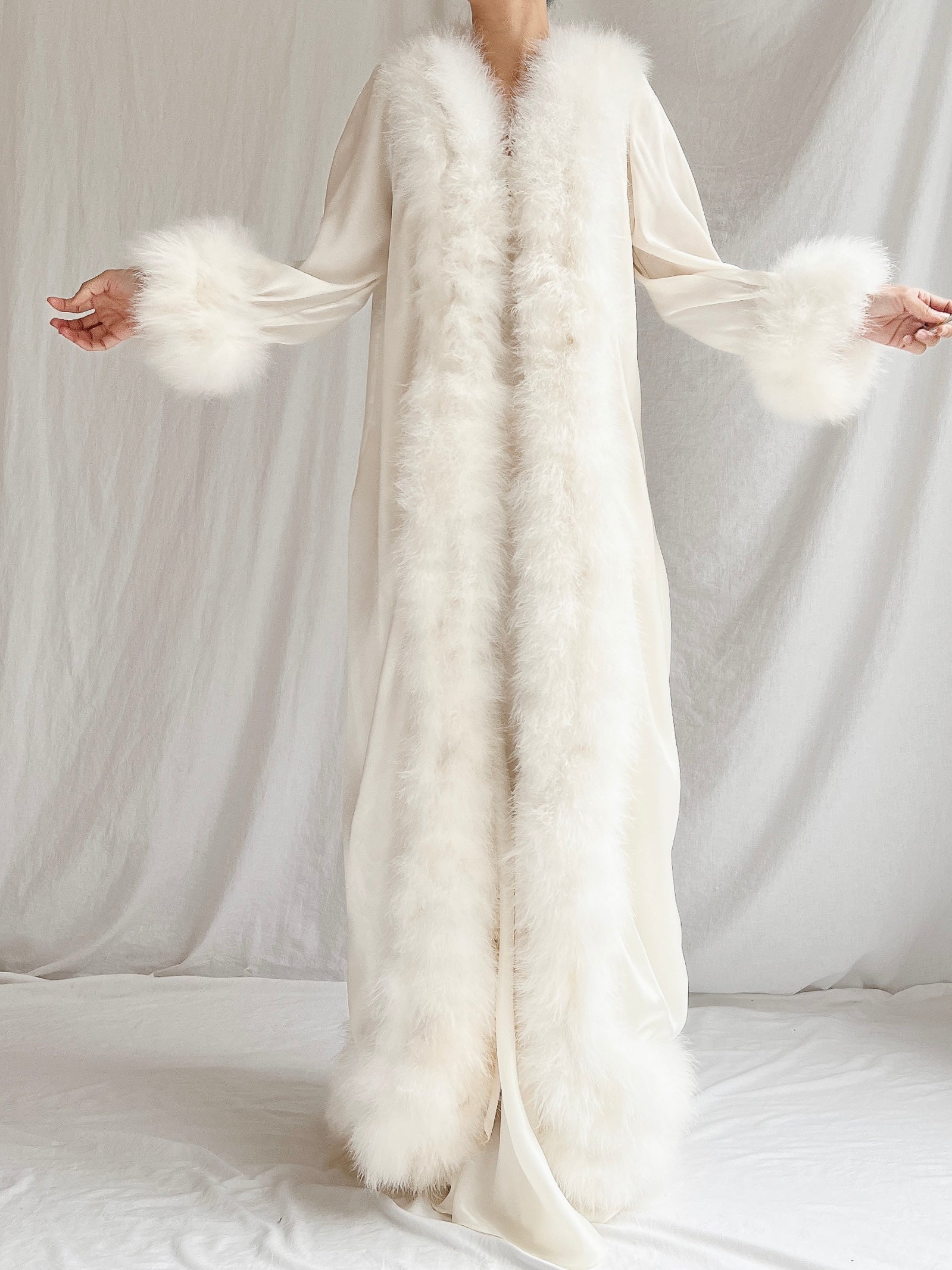 Vintage Claire Sandra Satin Marabou Dressing Gown - OSFM