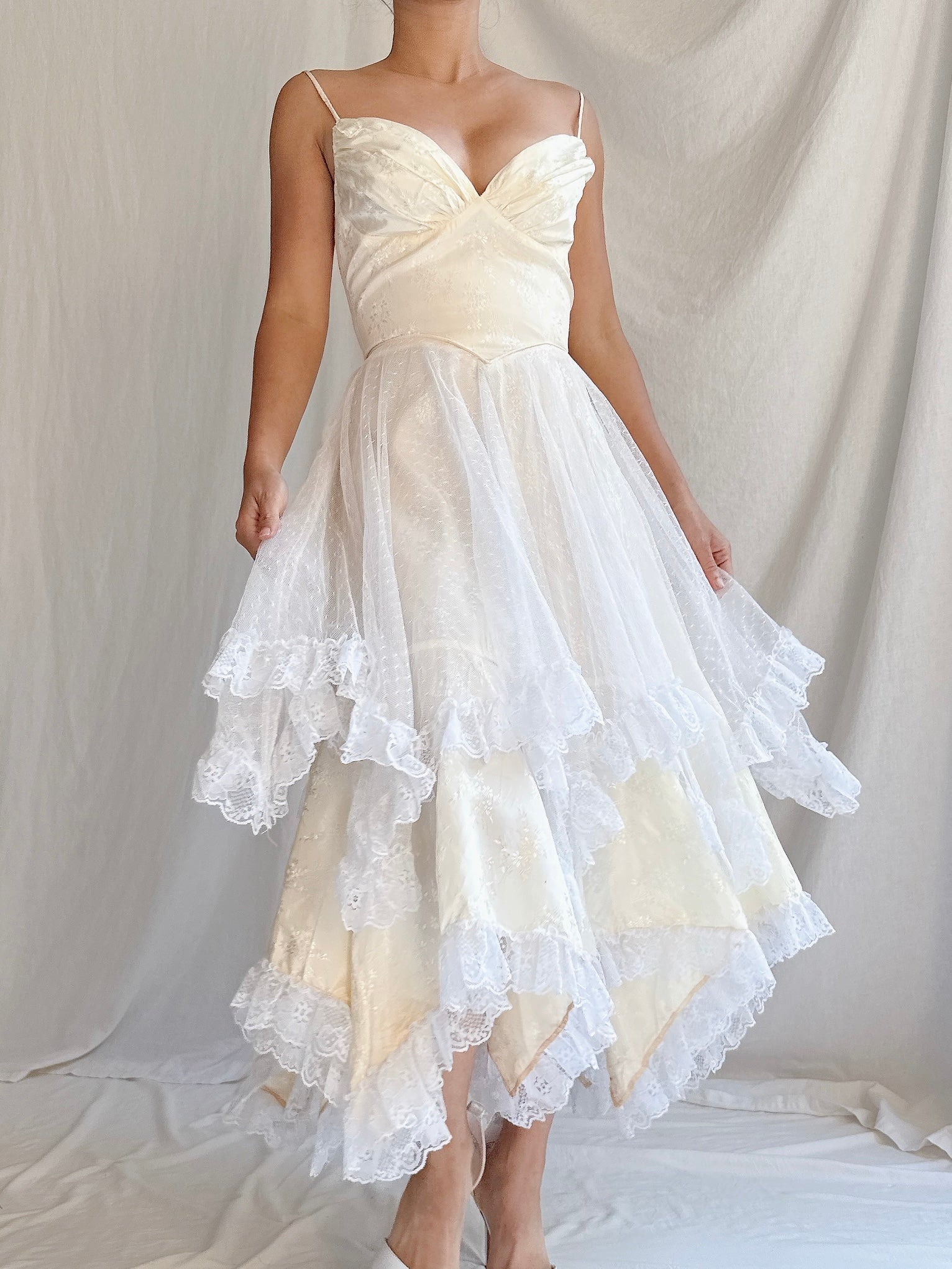 1980s Basque Waist Tiered Dress - XS/2