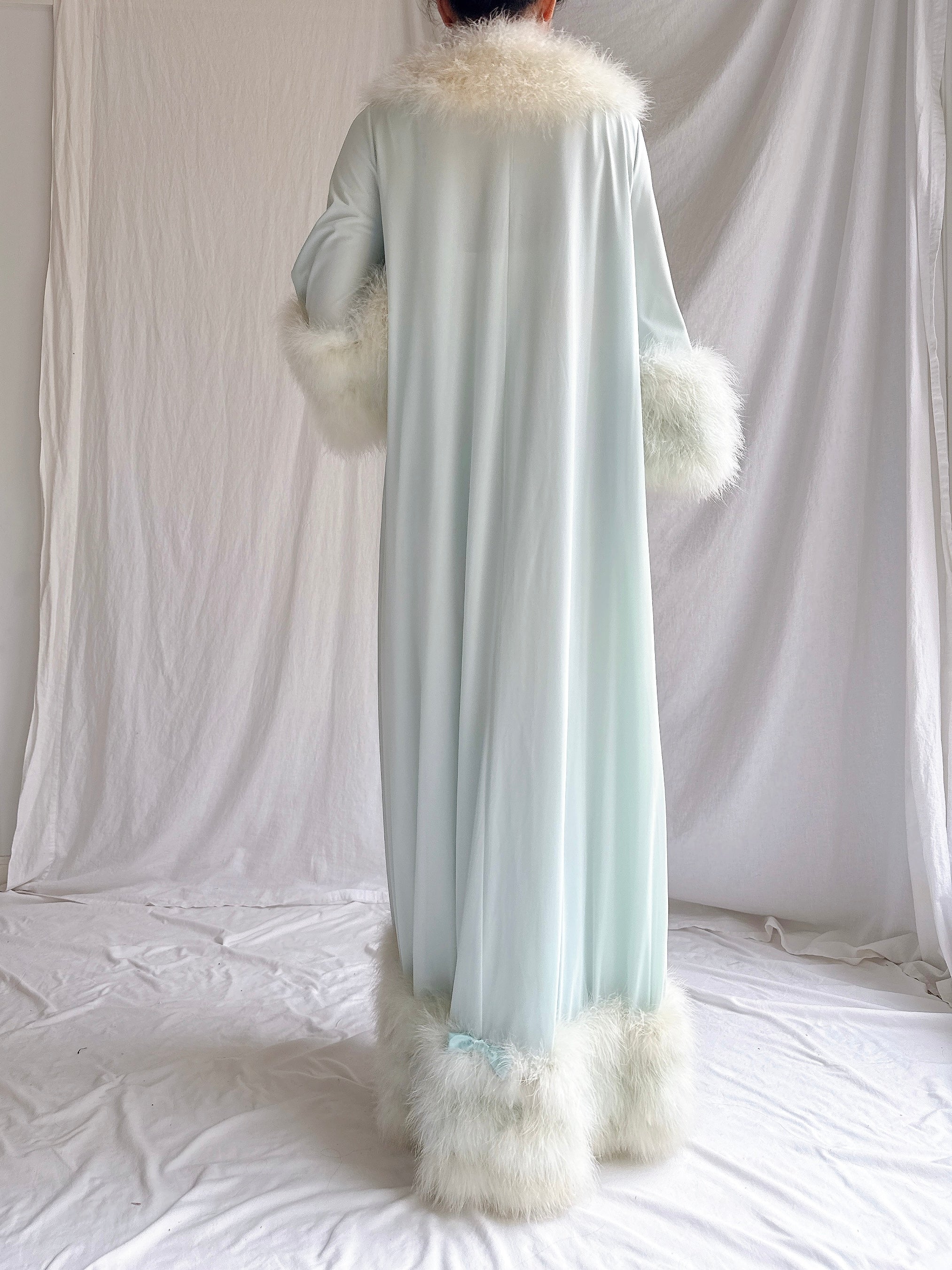 Rare 1960s Heft Baby Blue Marabou & Nylon Duster - OSFM