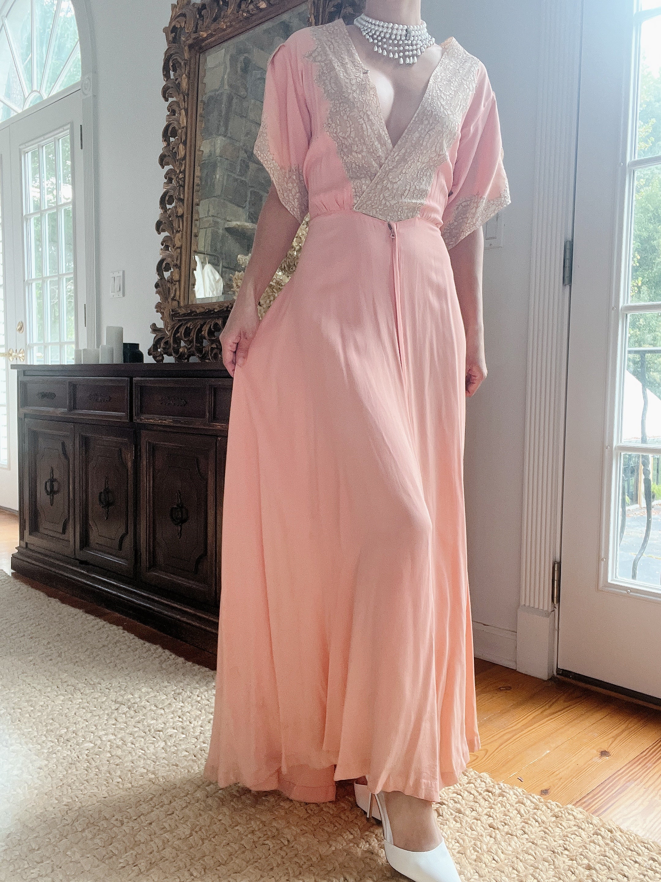 1940s Pink Silk Crepe Dress - M/L