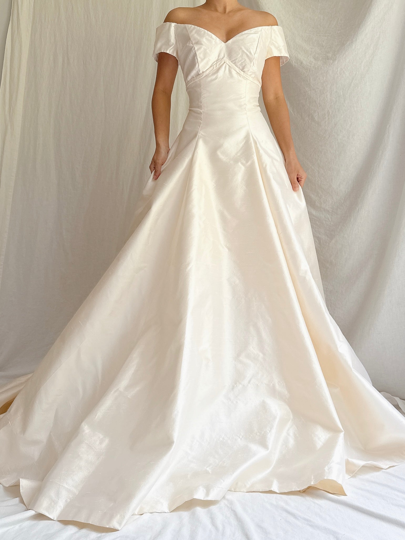 Vintage Silk Wide-Neck Gown - S