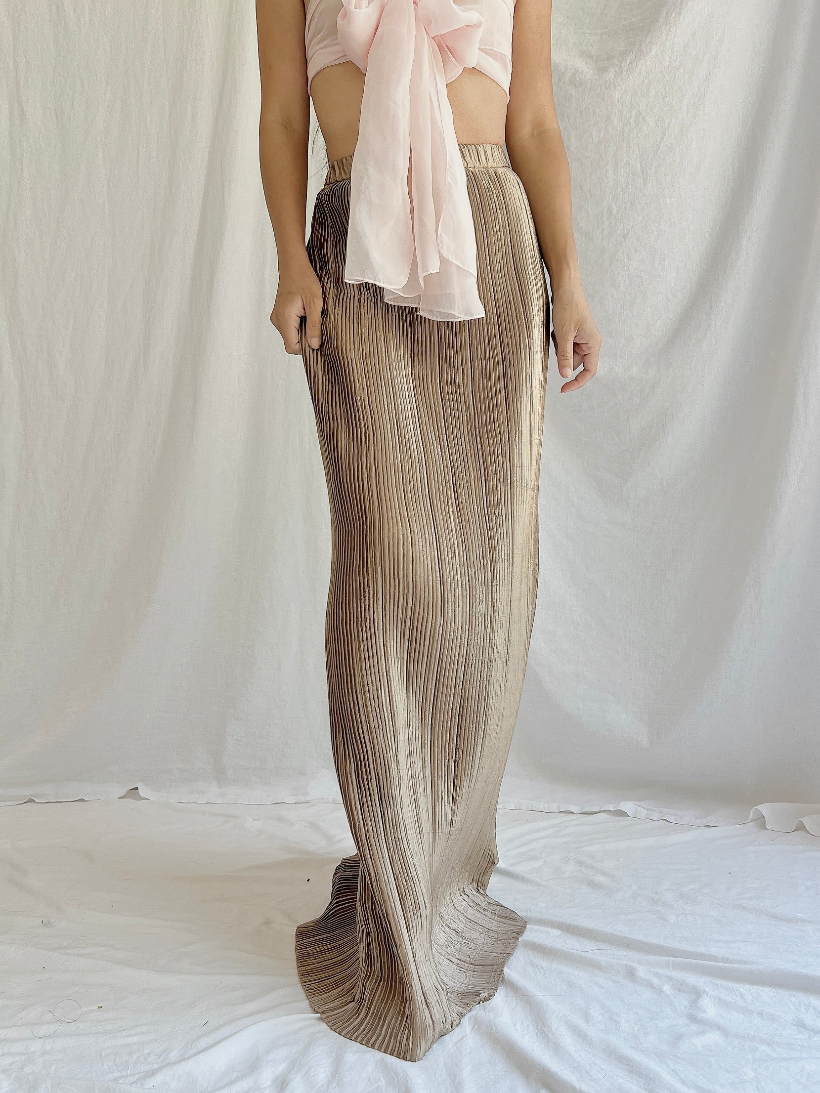 Vintage Micropleated Taupe Skirt - M/L