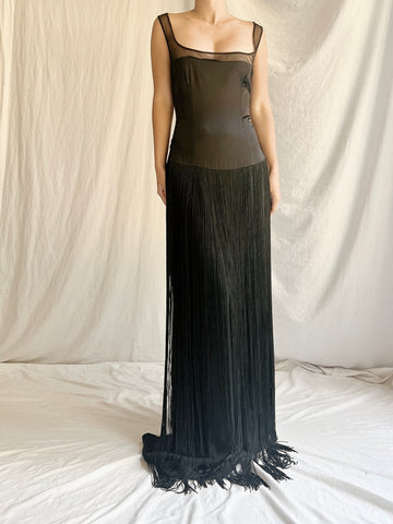 Vintage Silk Fringe Gown - M/L