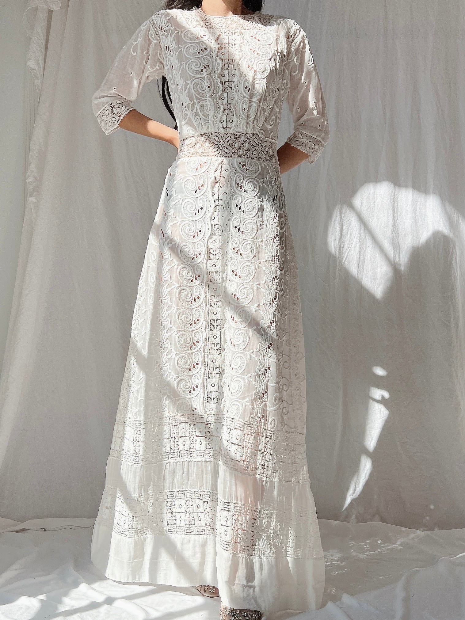 Antique Embroidered Cotton Dress - S