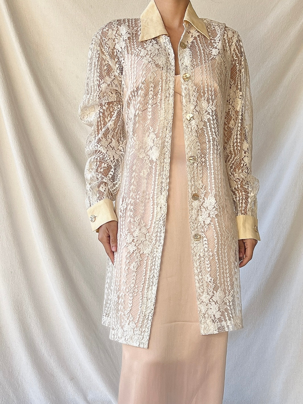 Vintage Lace and Linen Duster - S