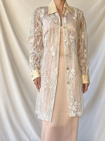 Vintage Lace and Linen Duster - S