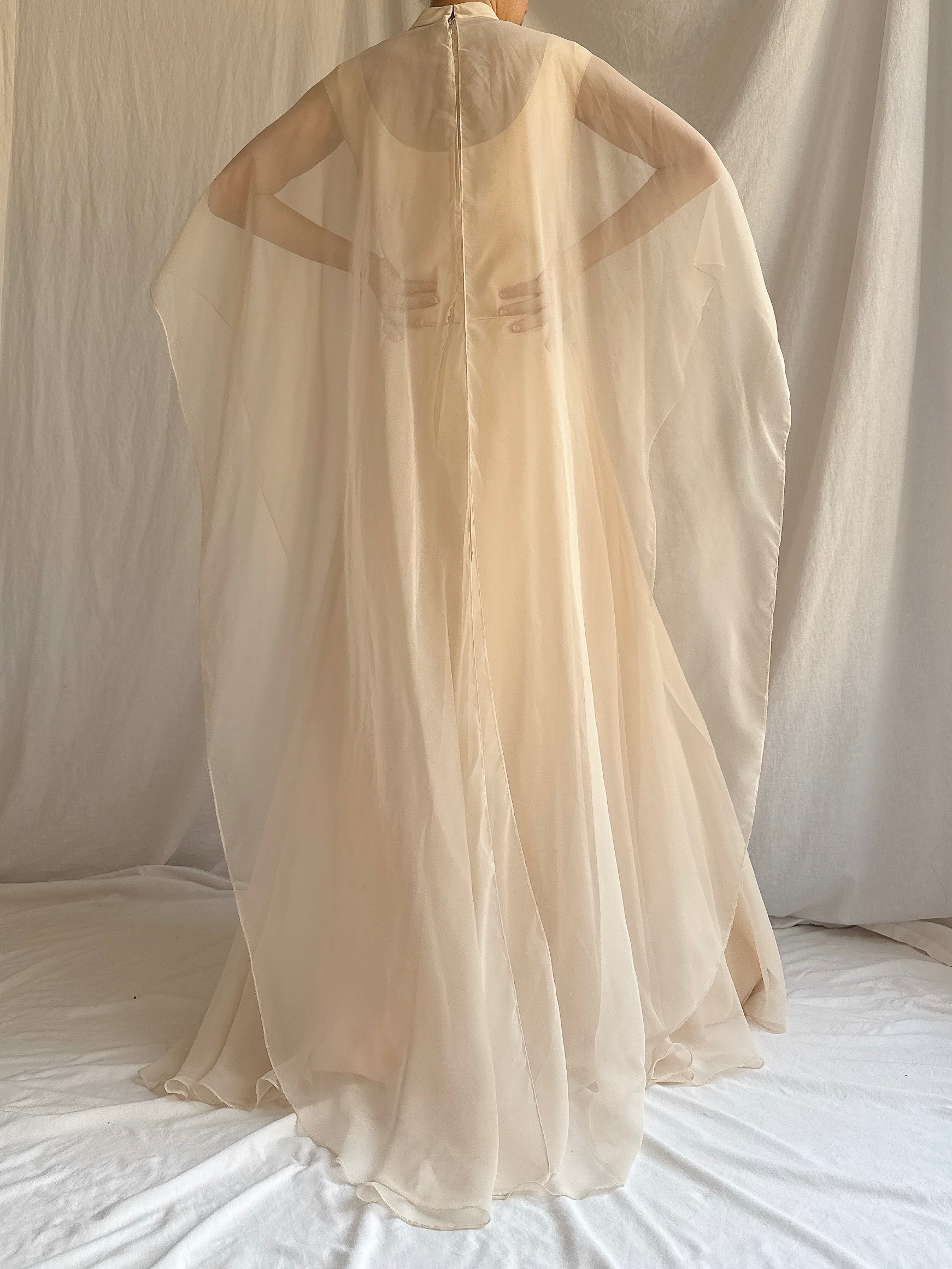 1960s Chiffon Rose Cape Dress - M