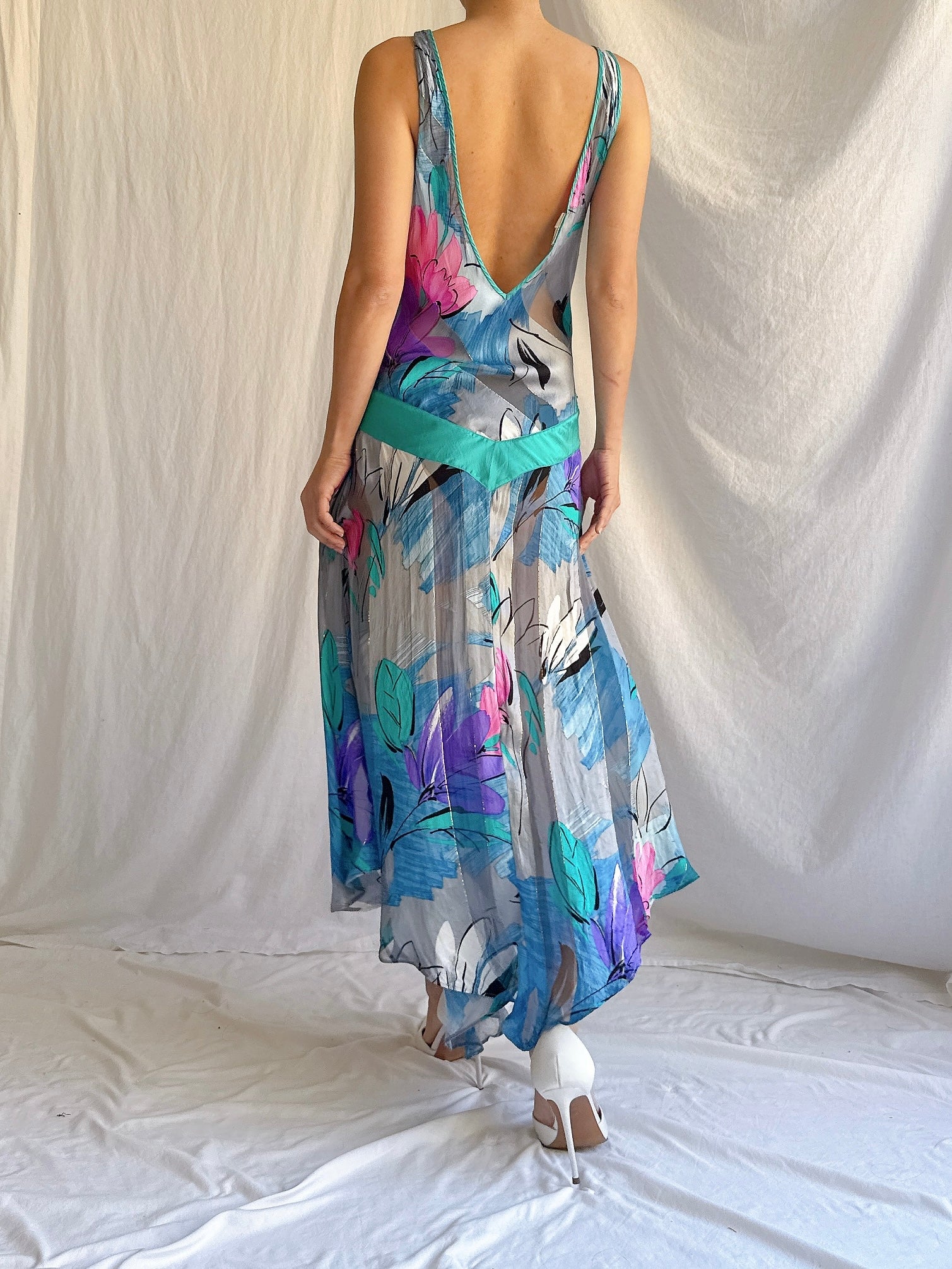 1980s Victoria Secret Silk Dropped Waist Slip Dress - M