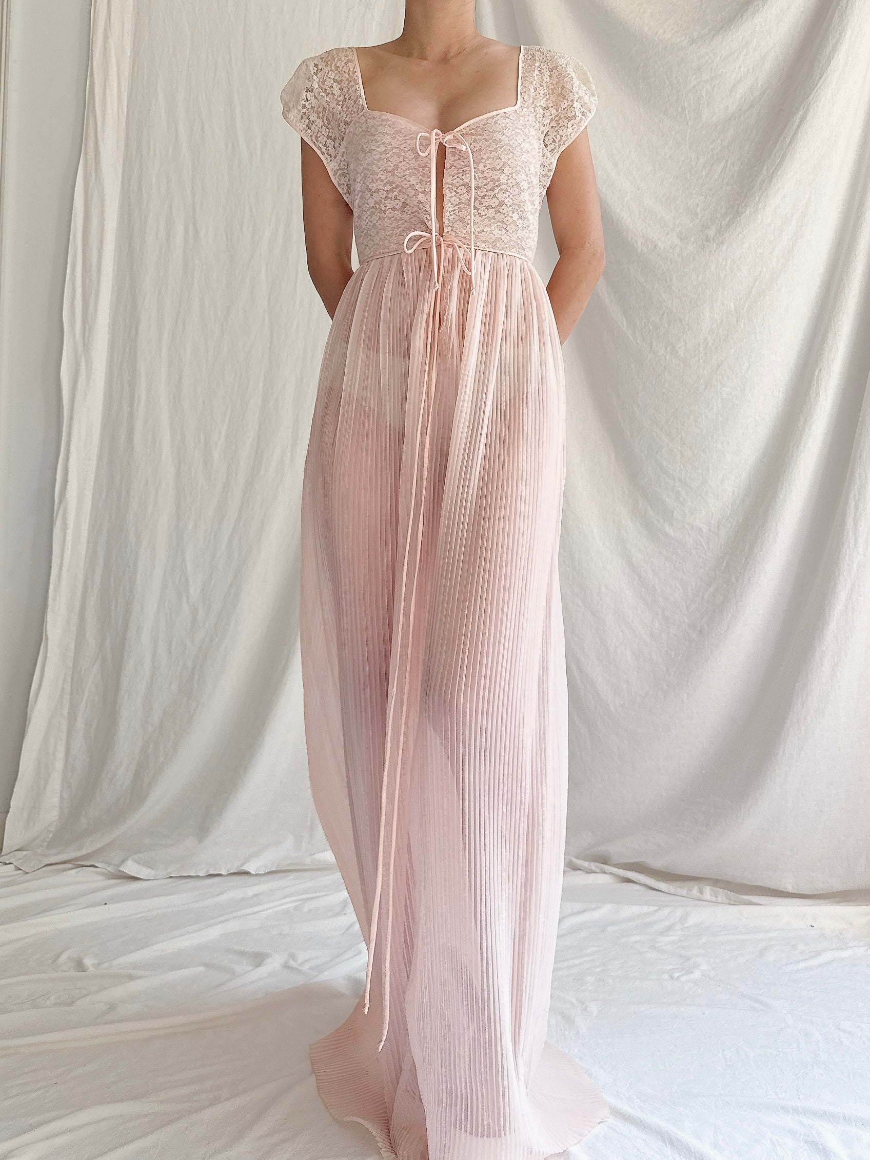 1950s Nylon Pleated Slip Dress - S