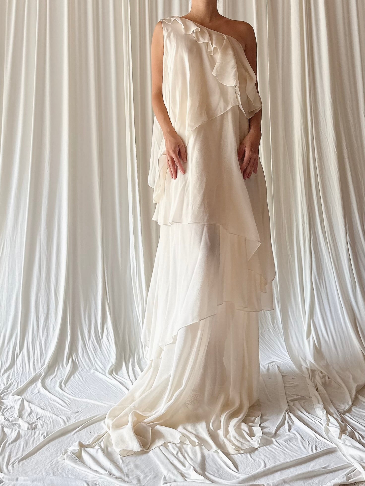 Silk One Shoulder Dress - M