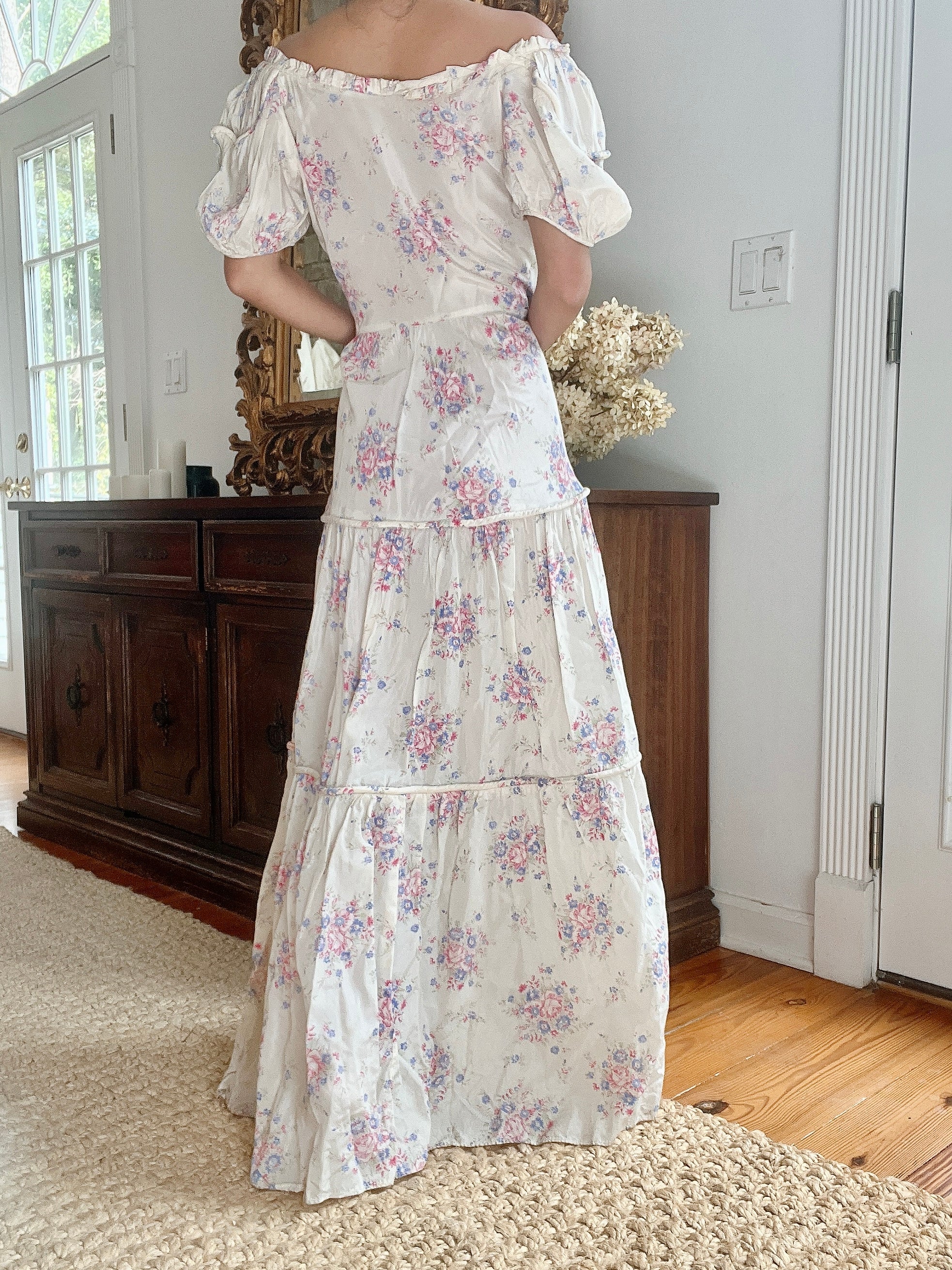 1940s Taffeta Floral Dress - M