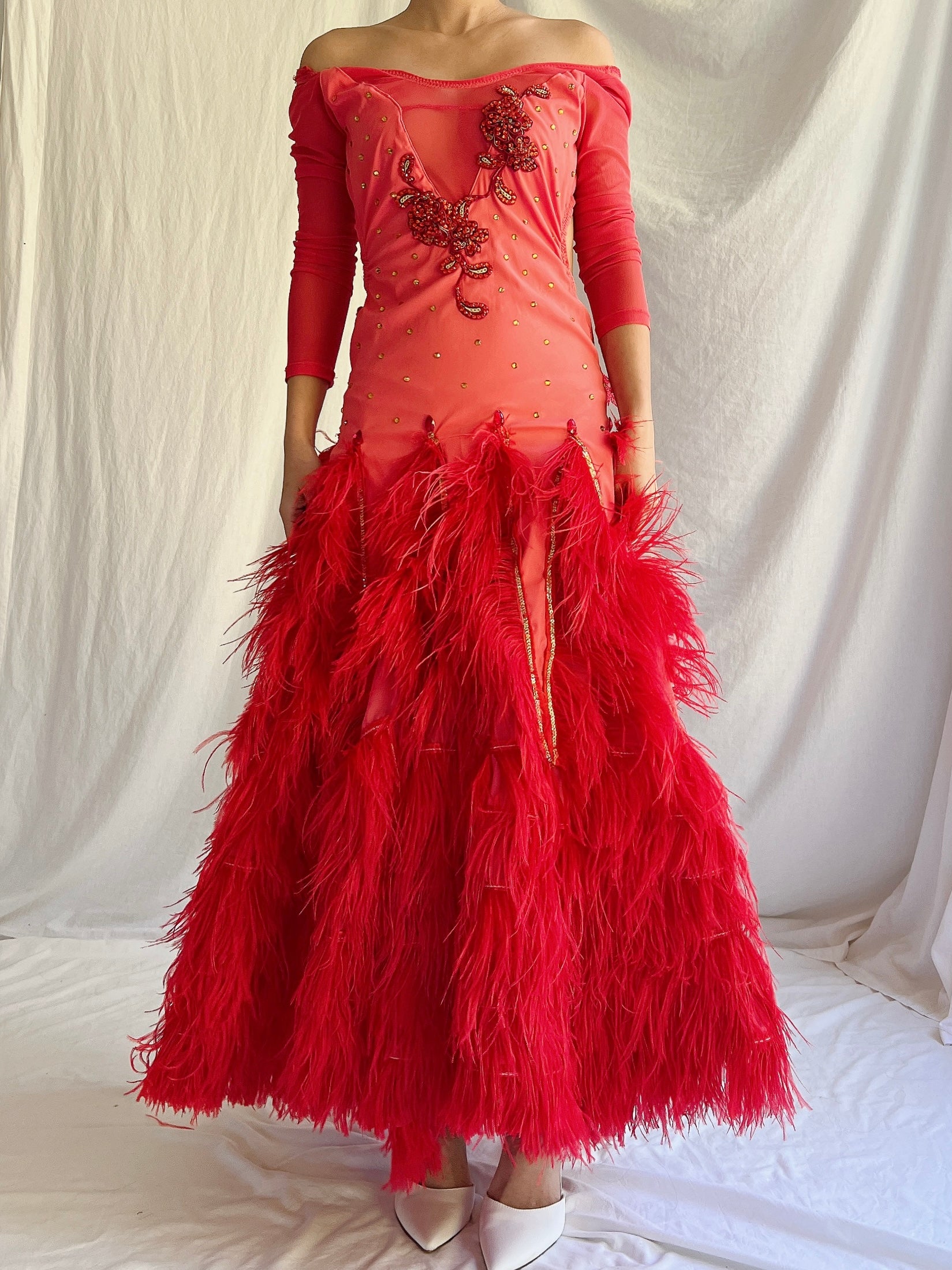 Vintage Feather Ballroom Dress - XS/S