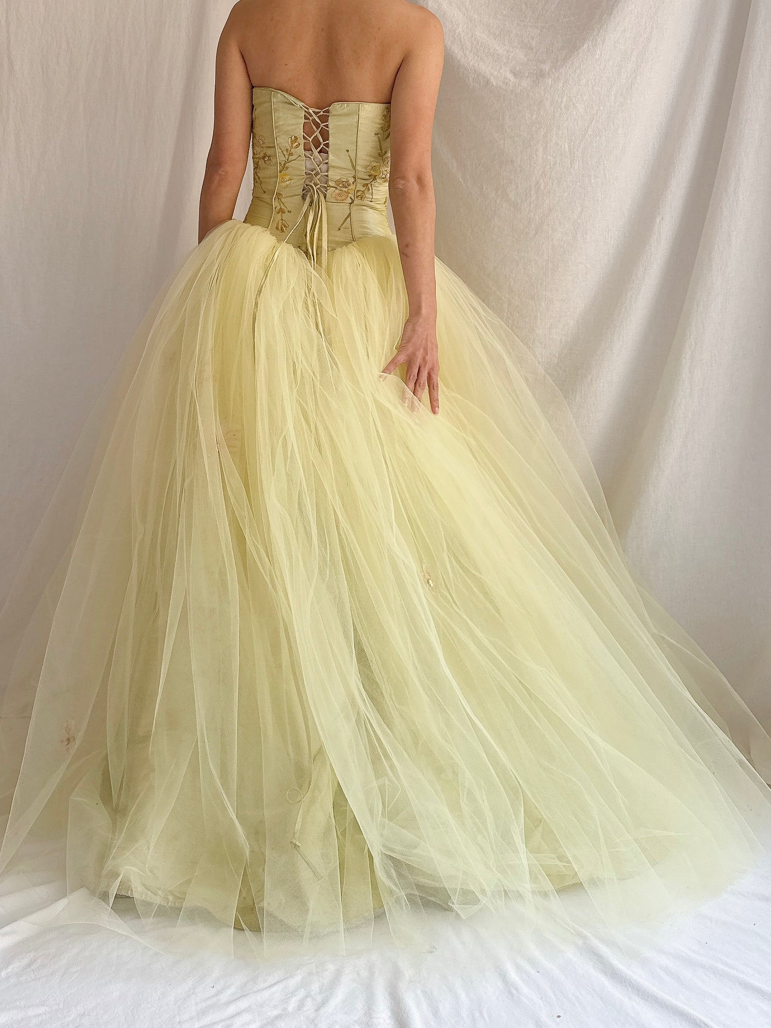 Vintage Raw Silk and Tulle Gown - XS-S