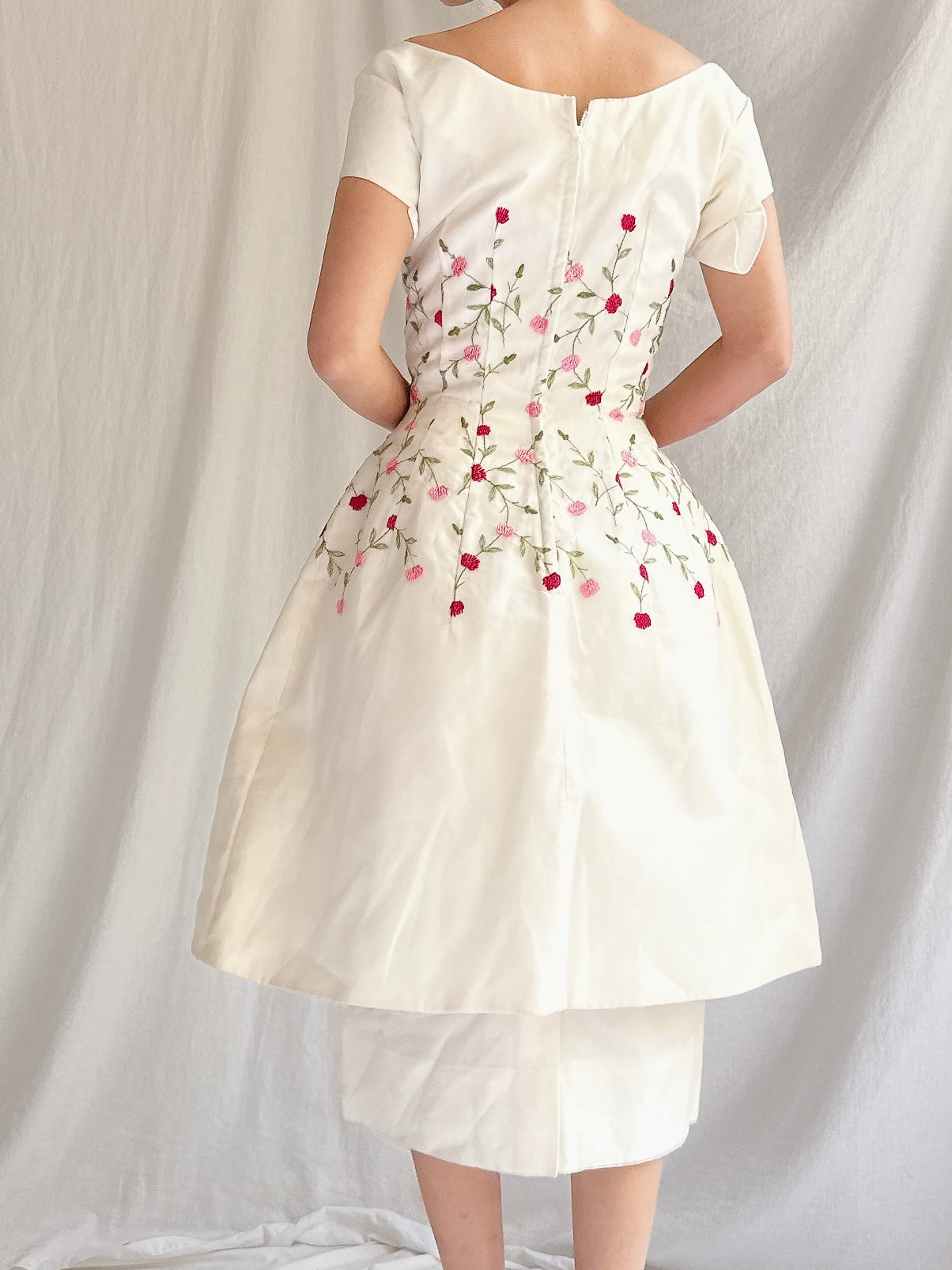 1960s Embroidered Peplum Dress - S
