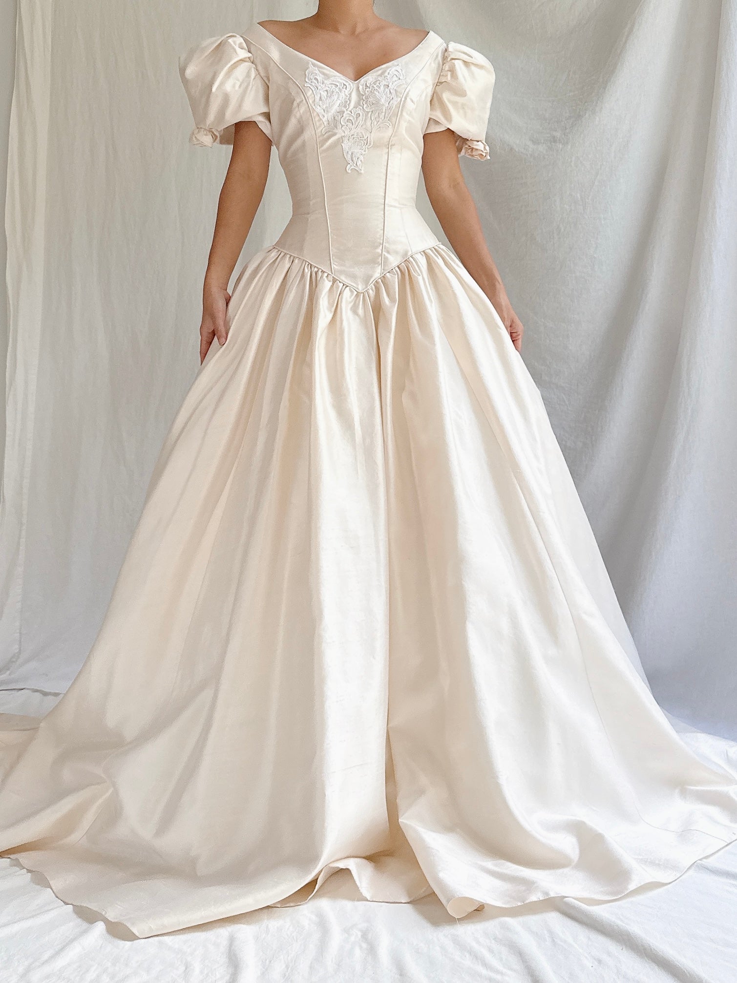 1990s Vintage Silk Puff Sleeve Gown - S/4
