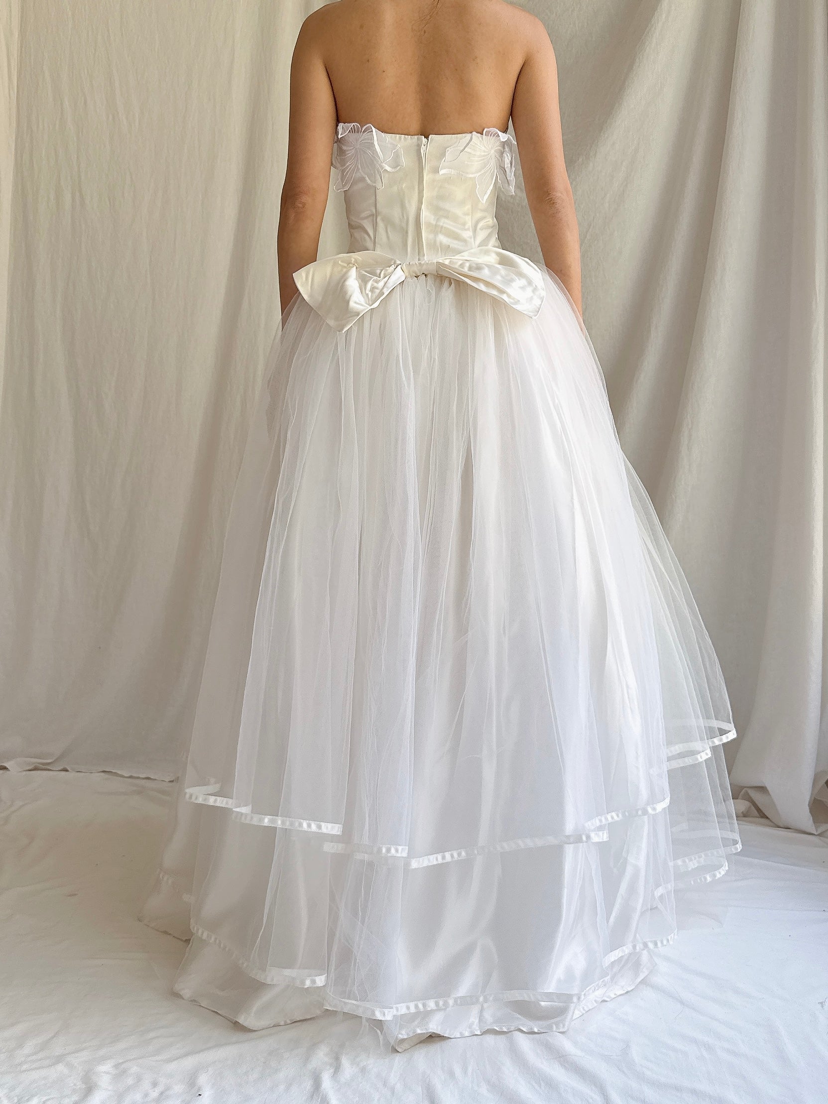 Vintage Strapless Applique Tulle Dress - S