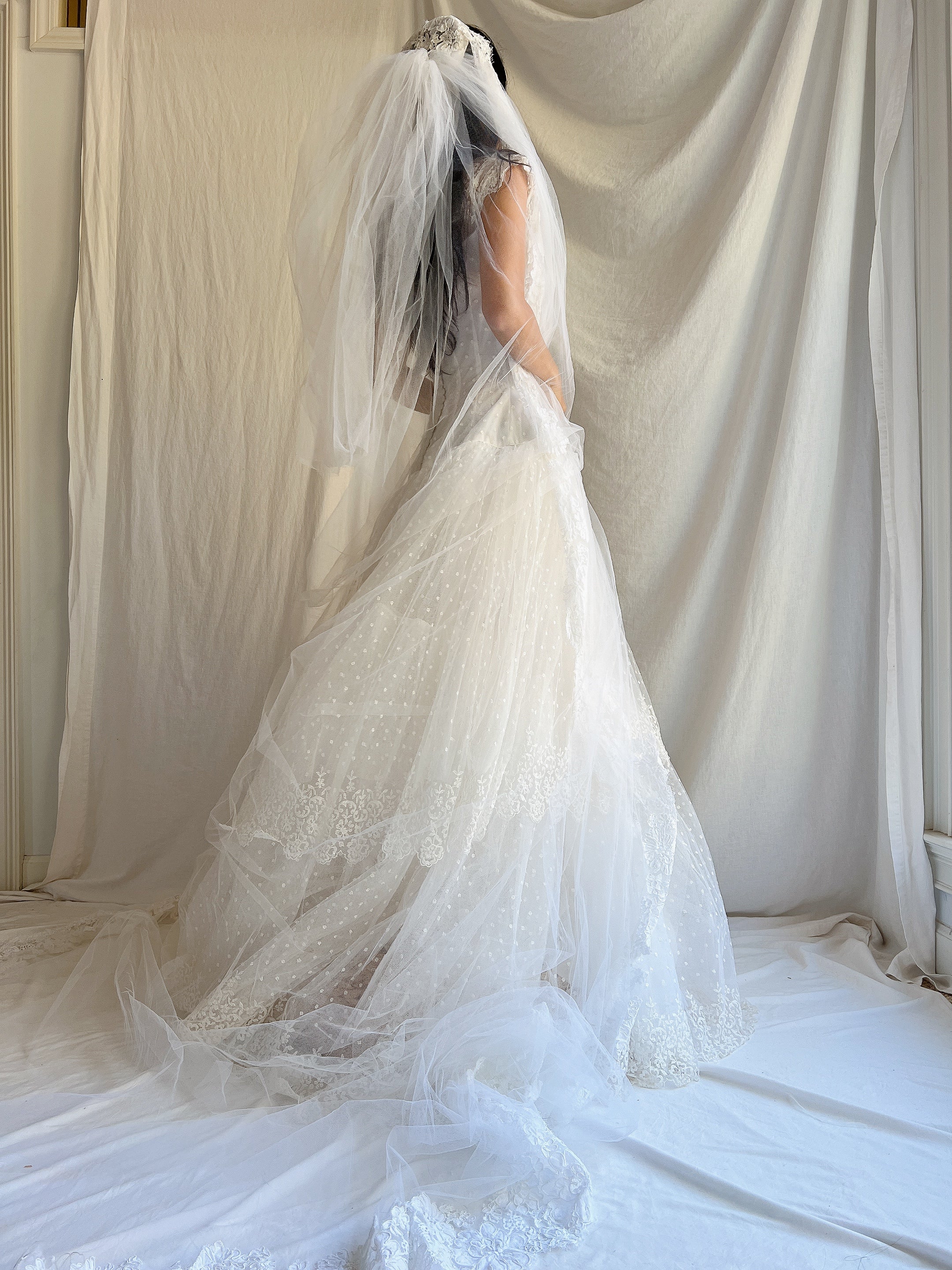 1950s Cathedral Alencon Double Tulle Veil