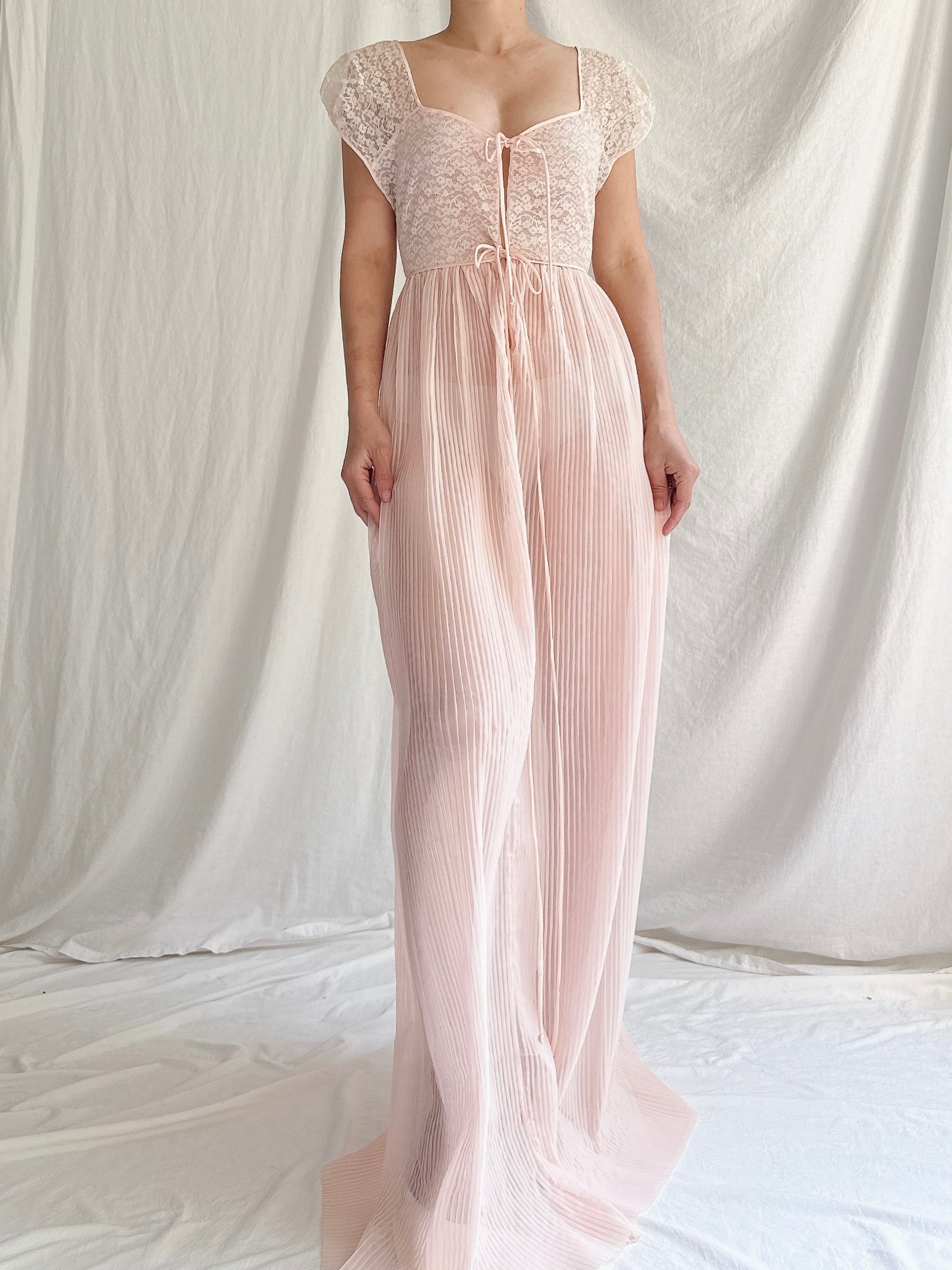1950s Nylon Pleated Slip Dress - S