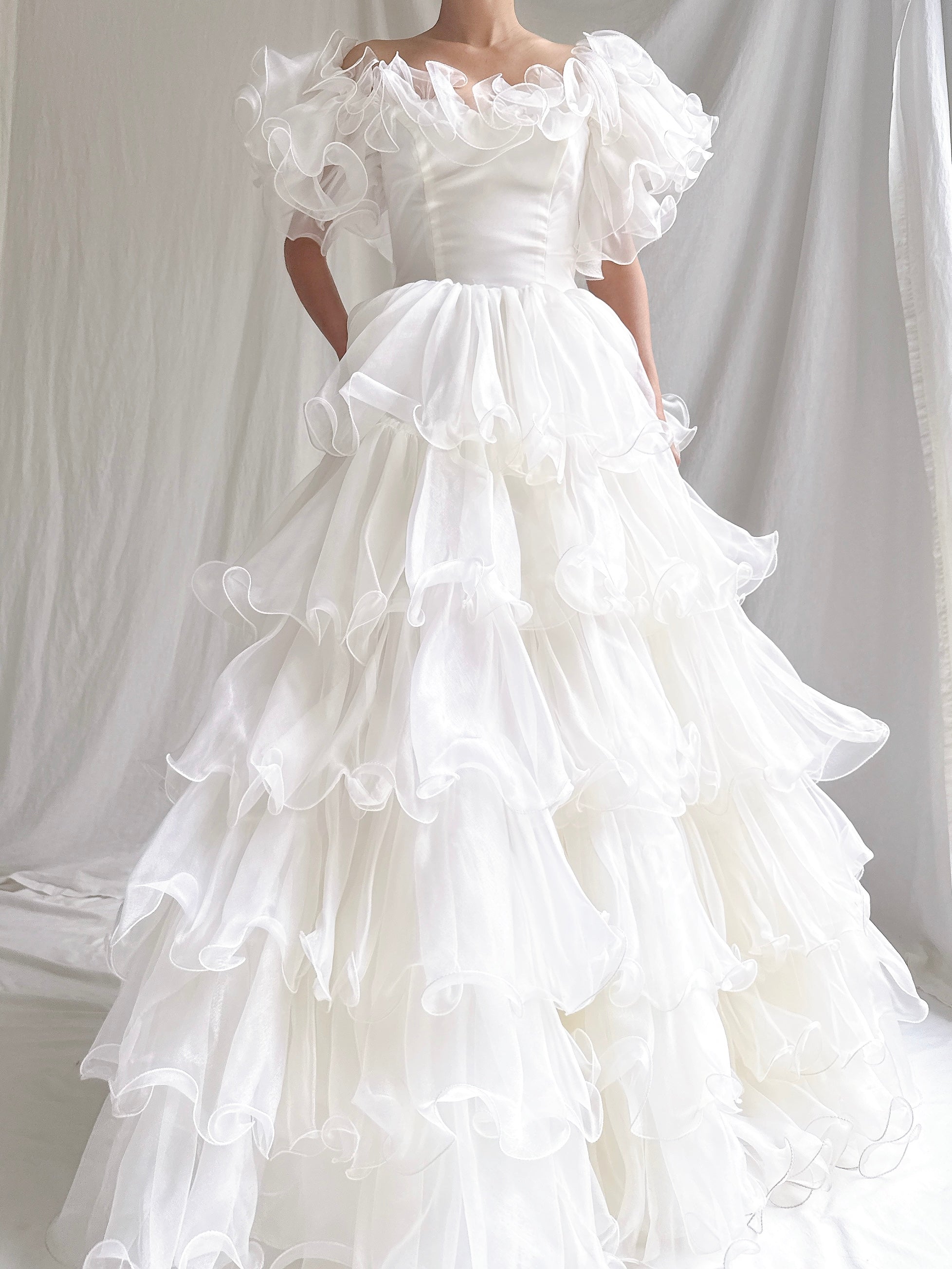 1980s Ruffle Voile Gown - XS