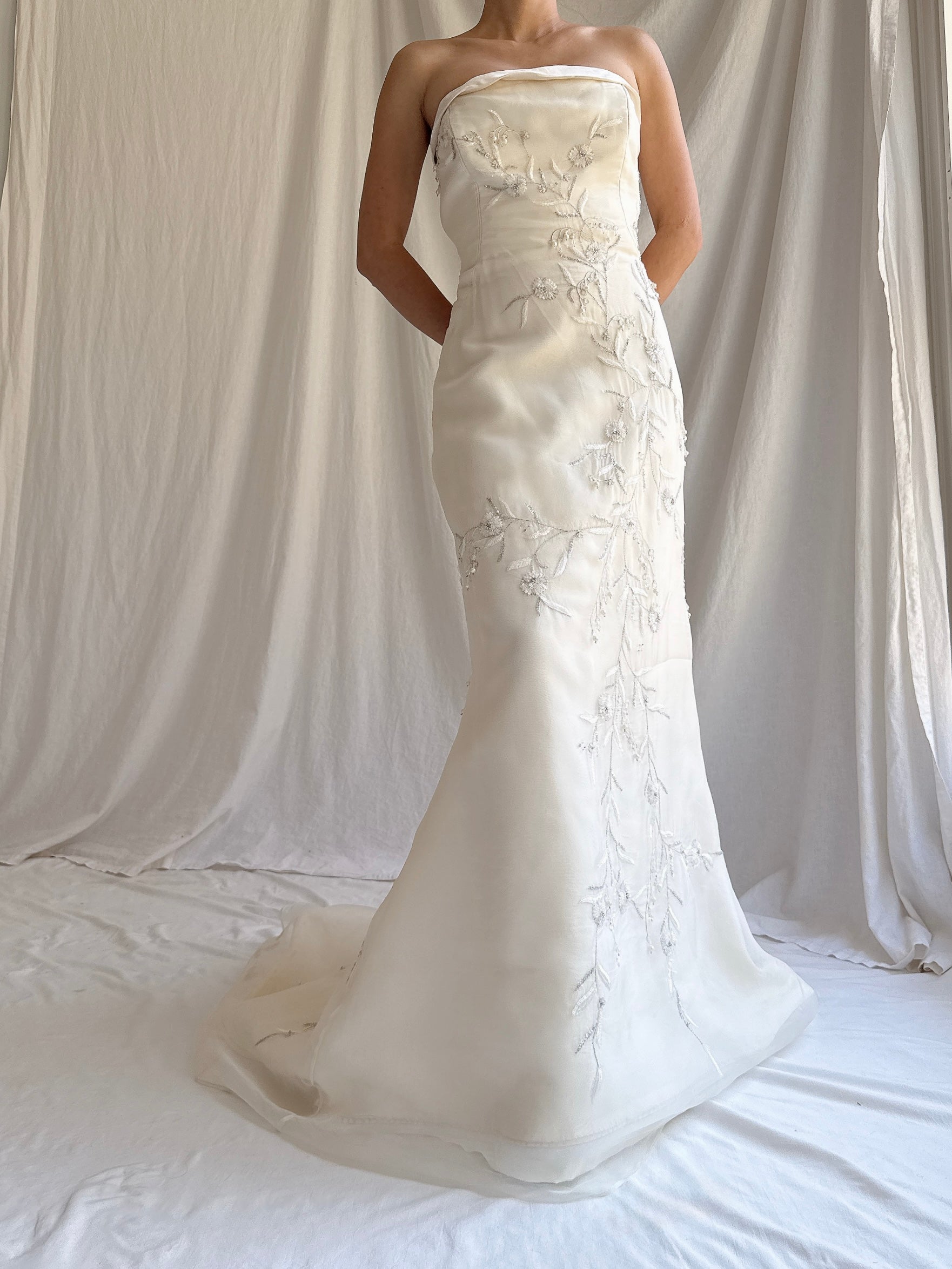 Vintage Lazaro Silk Strapless Lily-of-the-Valley Gown - M 6/8