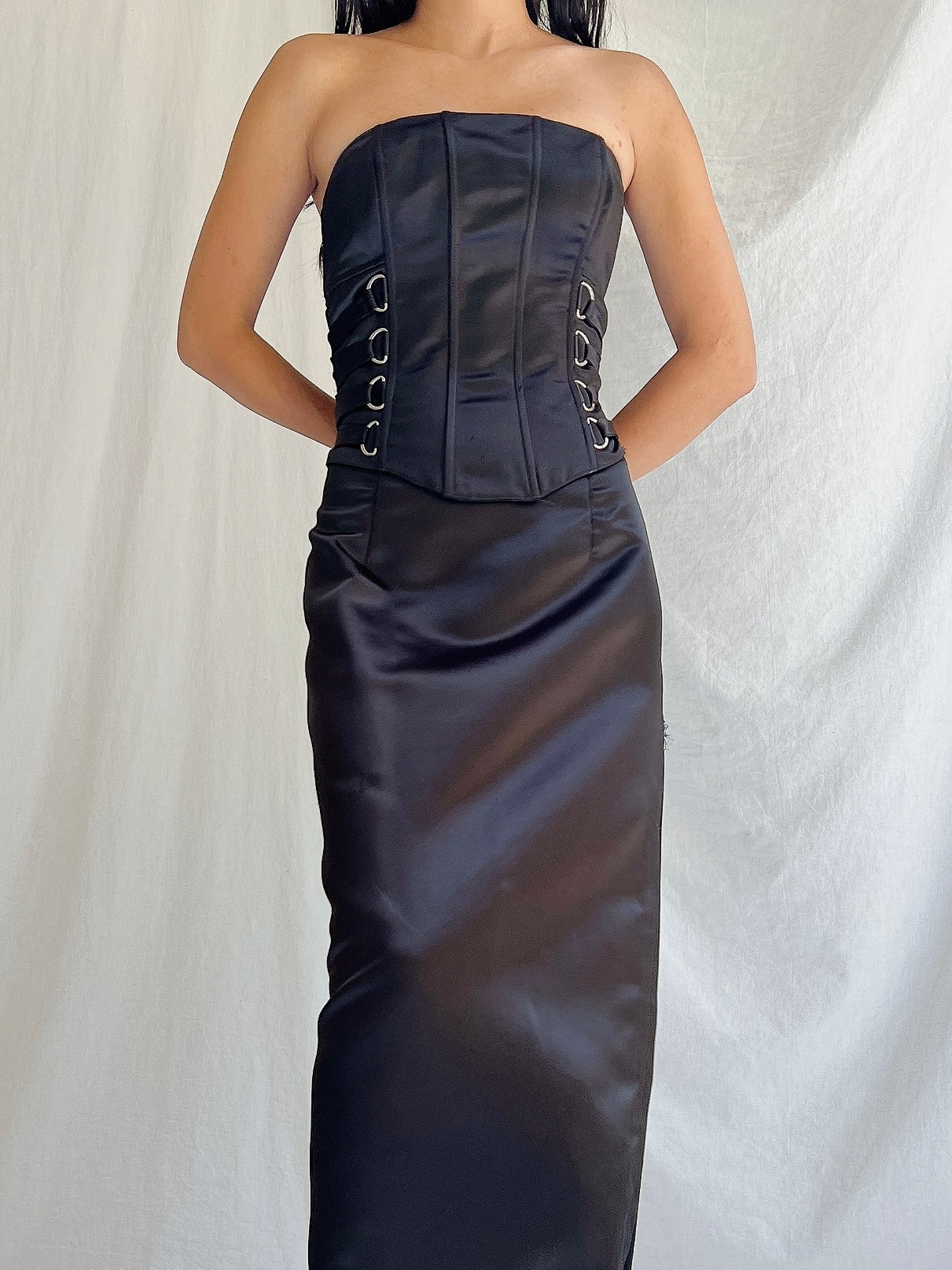 Vintage Satin Strapless Bustier Dress - XS