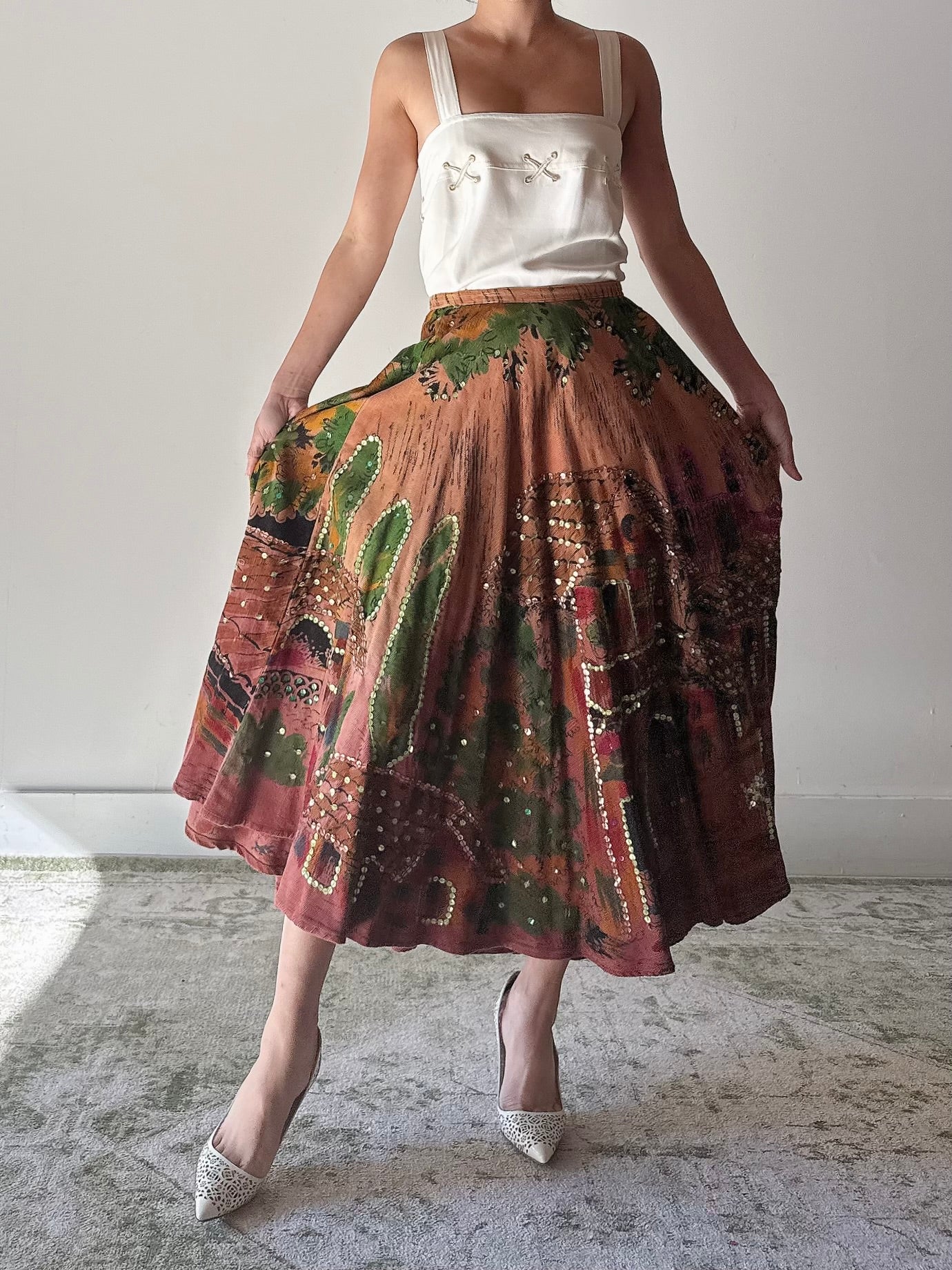 Vintage Monica Velvet Brown Abstract Skirt - M