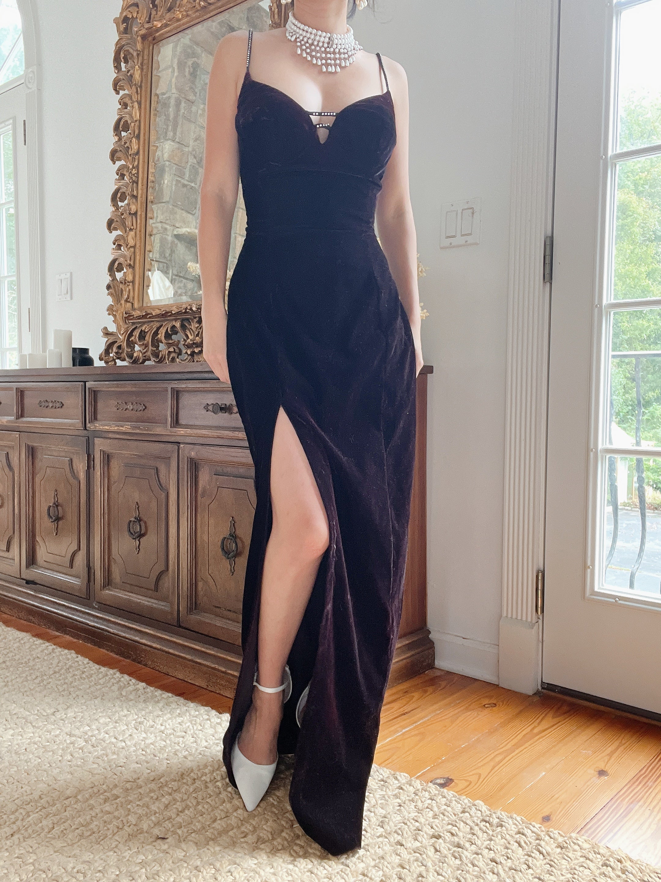 1990s Velvet Split Gown - S