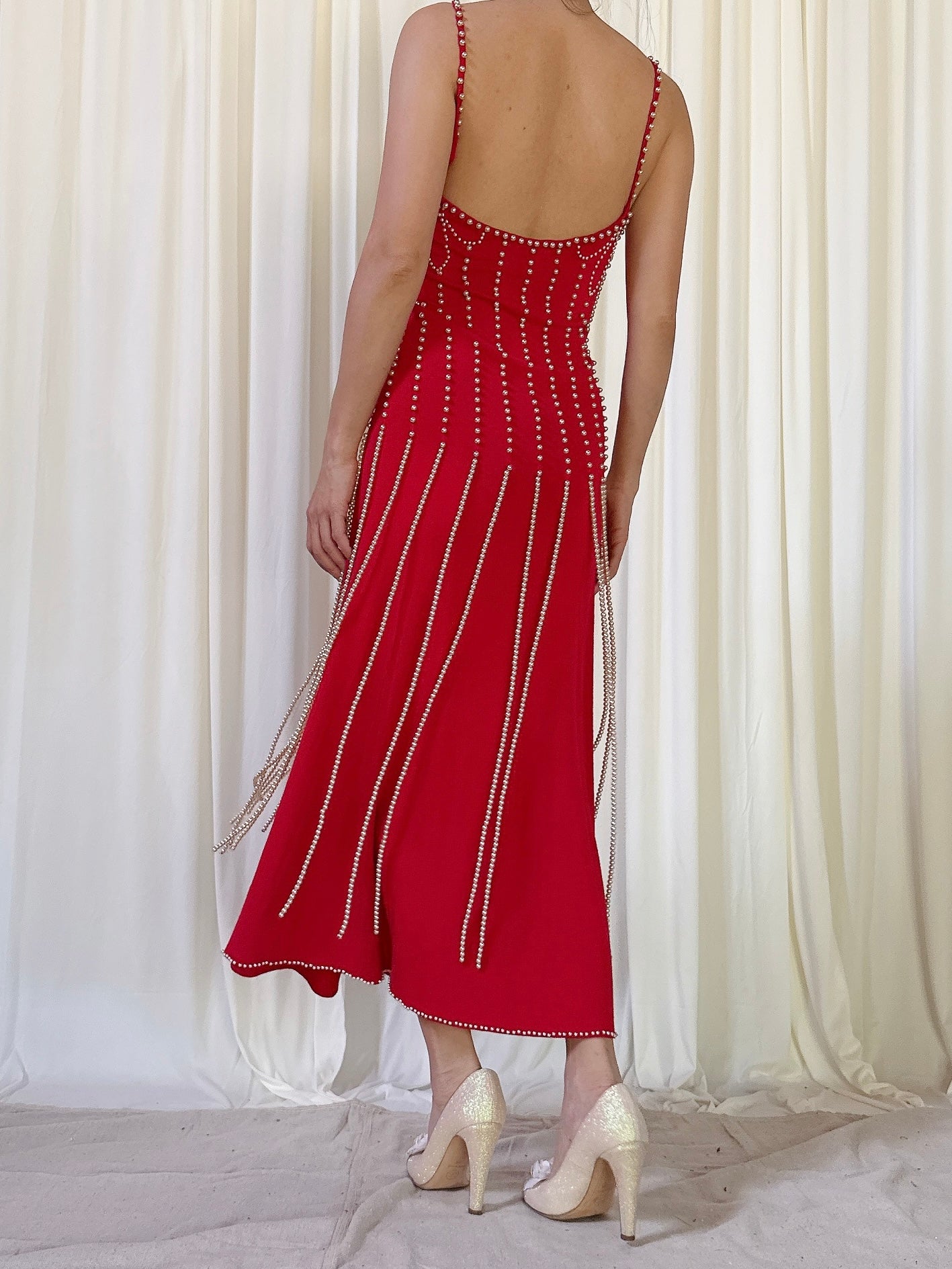 Vintage Etincelle Red Bead Dress - M