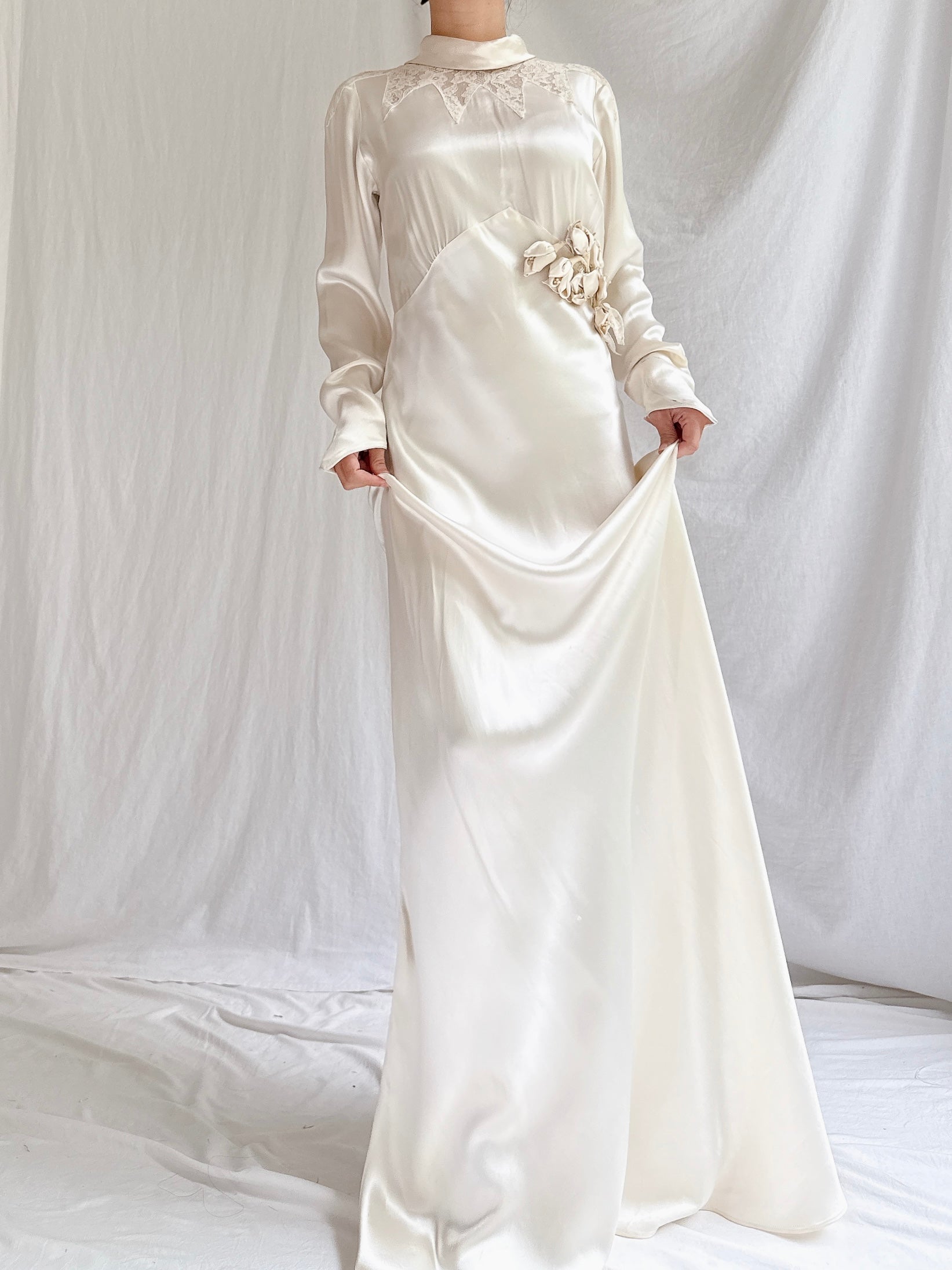 1930s Satin Slip Long Sleeve Slip Gown - S