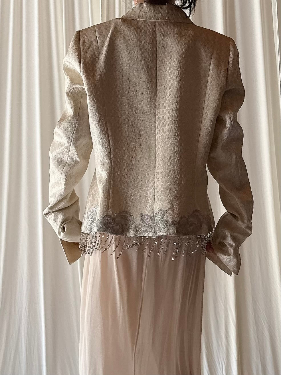 Vintage Terry Paris Beige Sequin Tassel Jacket - L