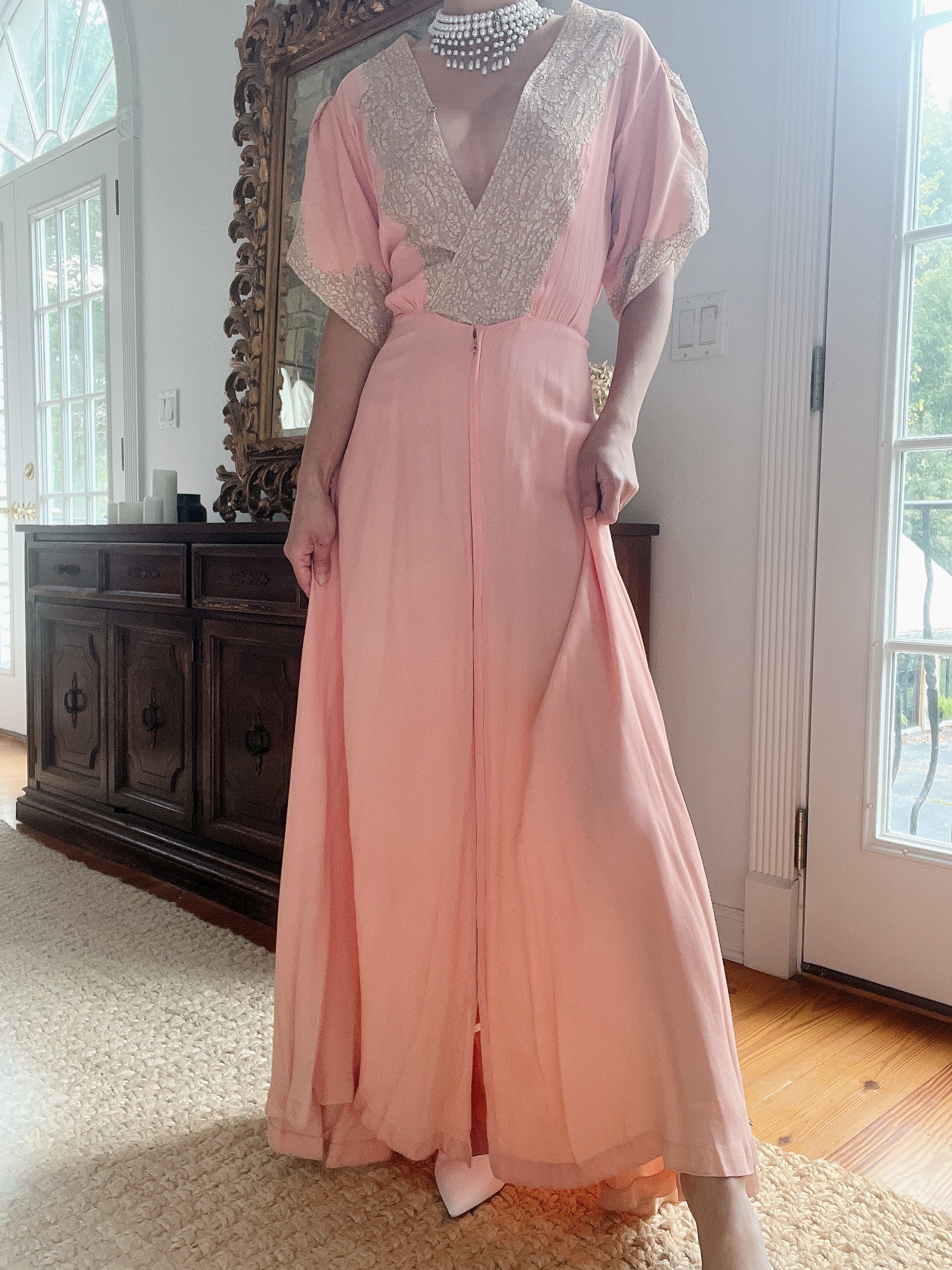 1940s Pink Silk Crepe Dress - M/L