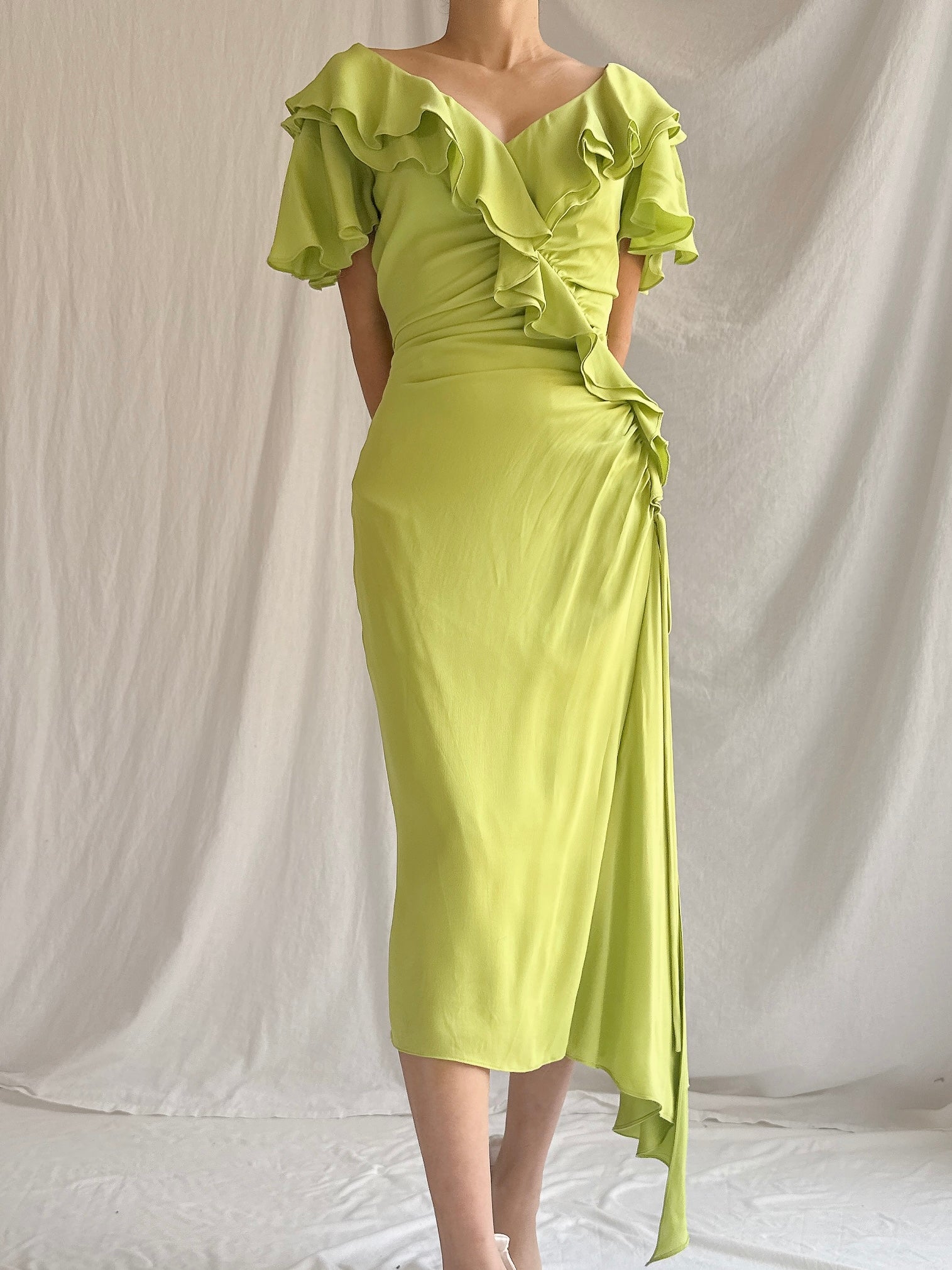 Vintage Chartreuse Belleville Sassoon  Silk Draped Dress - S