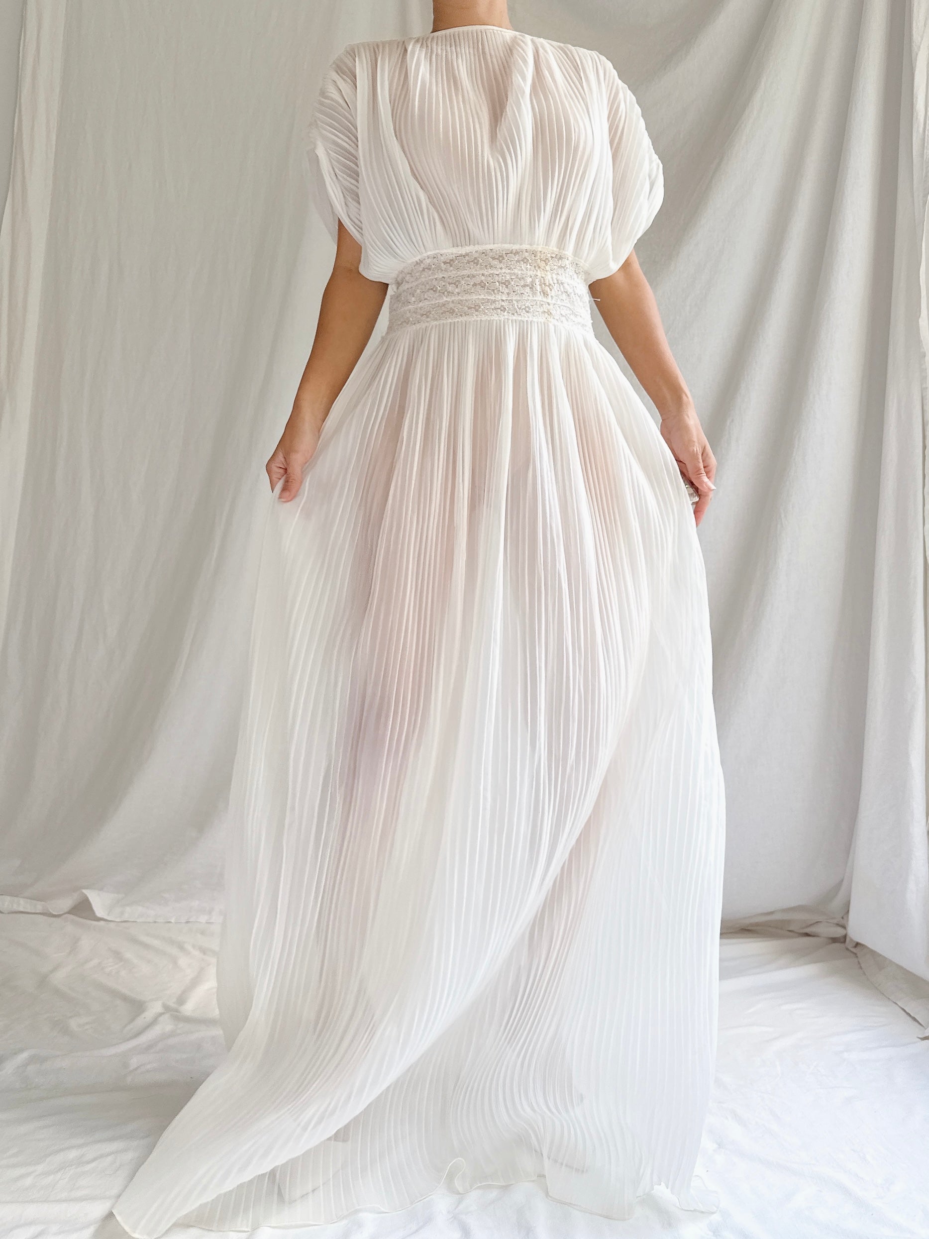 1960s Reversible Crystal Pleat Sheer Tricot Gown -  S