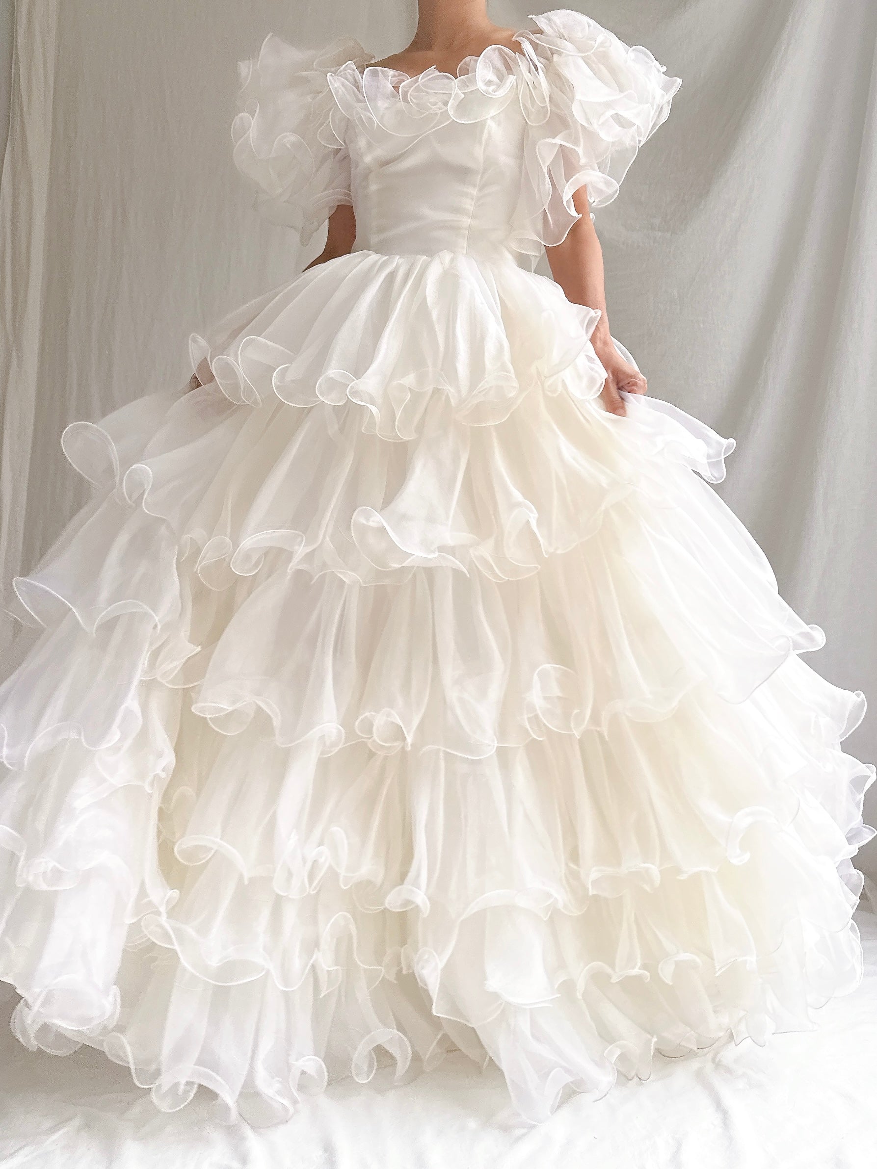 1980s Ruffle Voile Gown - XS