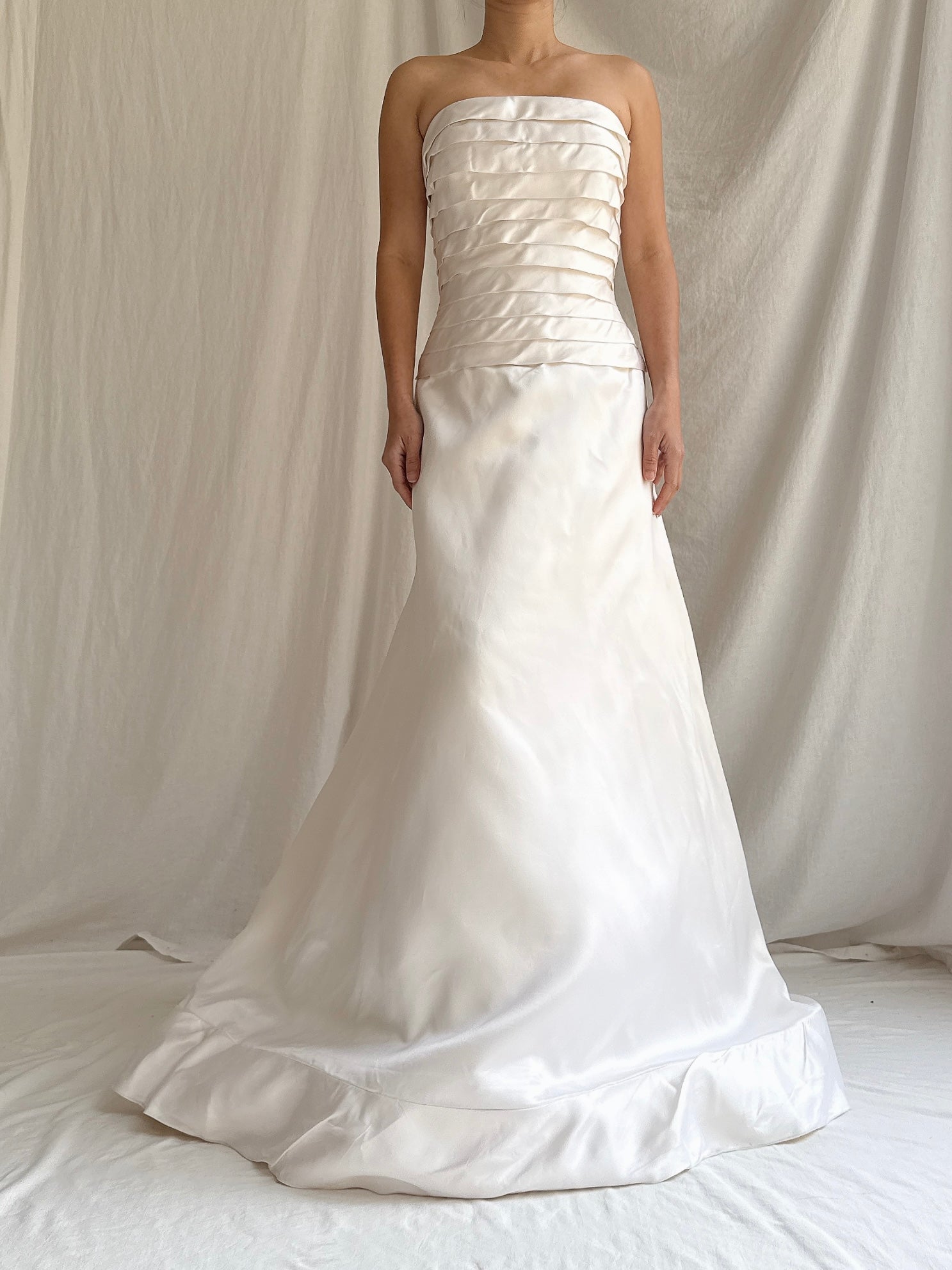 Vintage Silk Pleated Strapless Dress - M