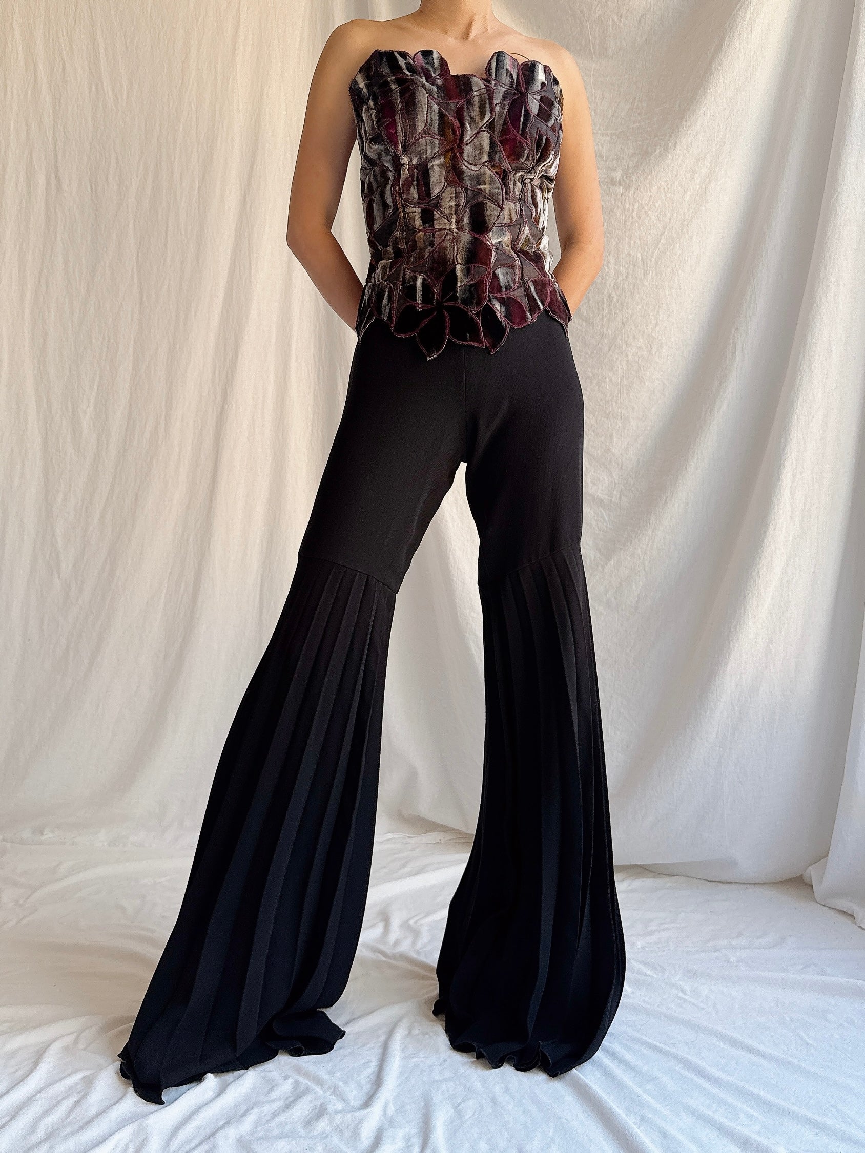 Vintage Rayon Pleated Bell Bottoms - M