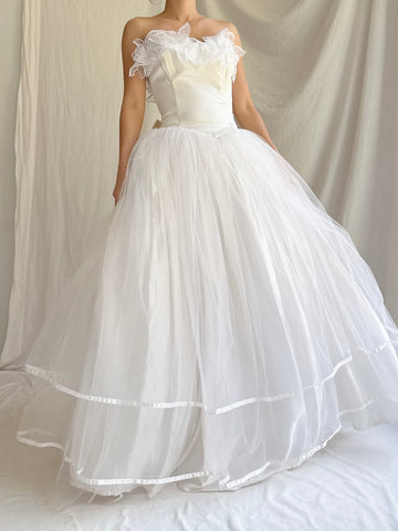 Vintage Strapless Applique Tulle Dress - S