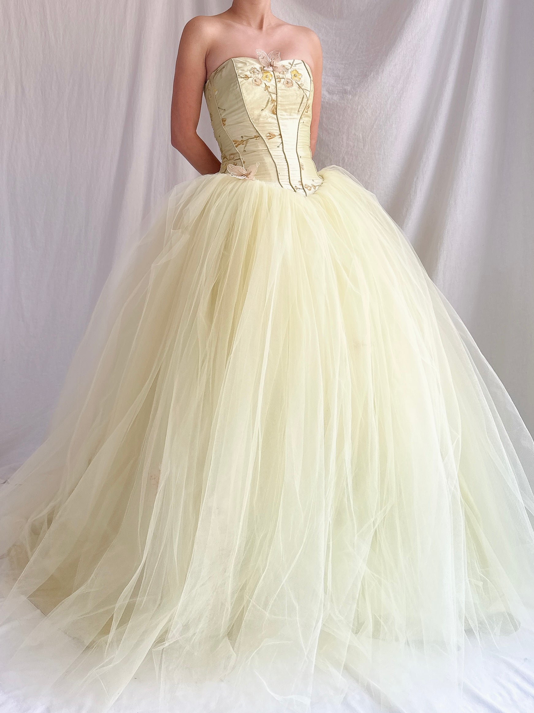 Vintage Raw Silk and Tulle Gown - XS-S