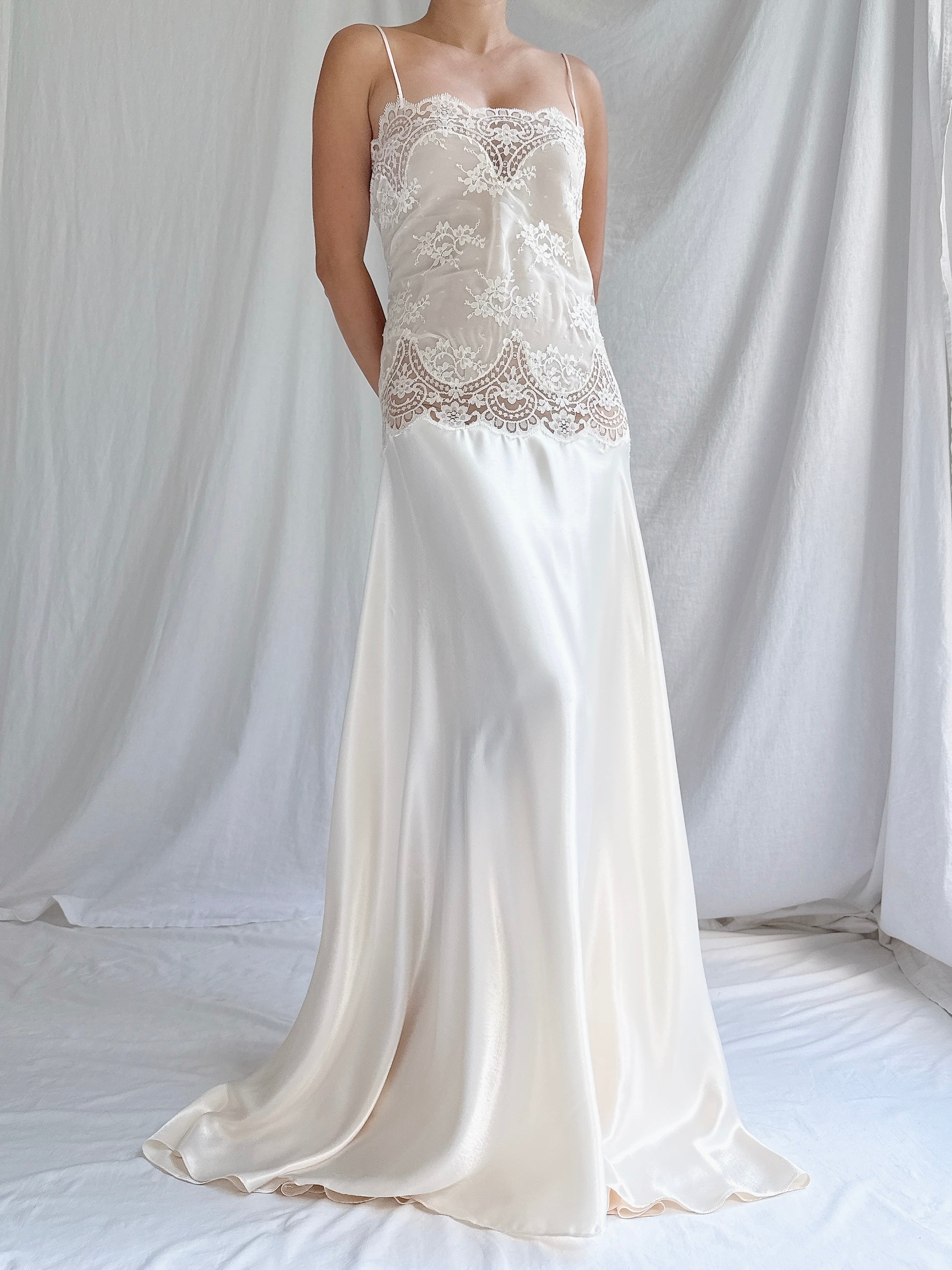 Vintage Lace & Satin Slip Dress - M